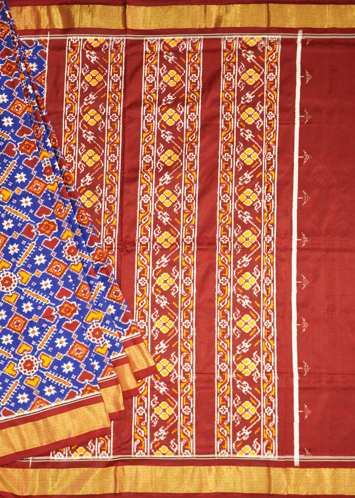 blue Double Ikkat Pochampally Patan Patola Design Pure Silk Handloom Saree