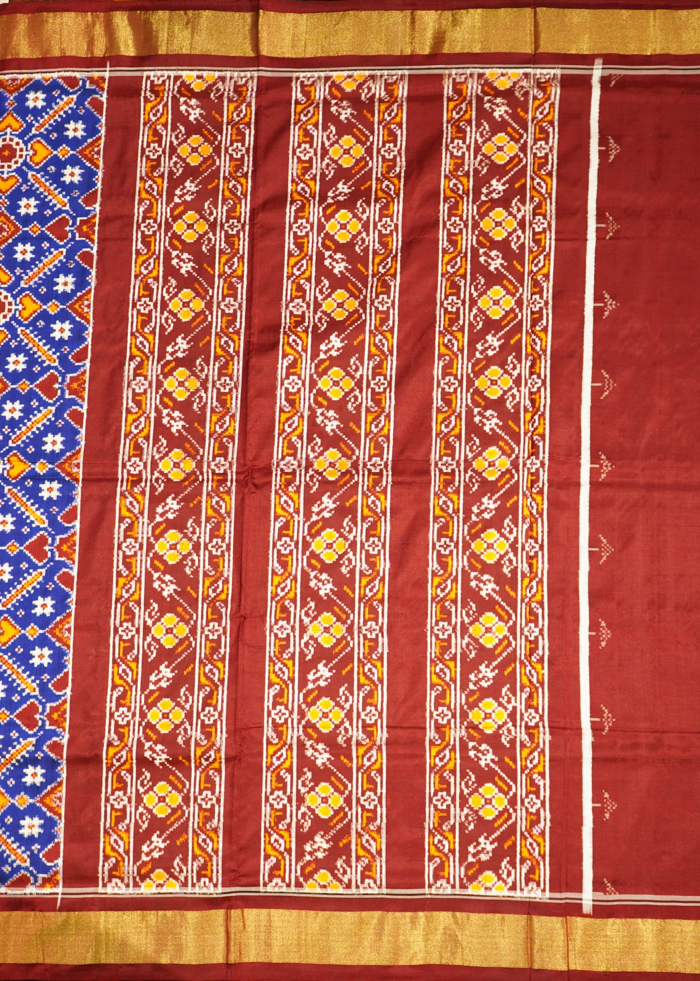 blue Double Ikkat Pochampally Patan Patola Design Pure Silk Handloom Saree