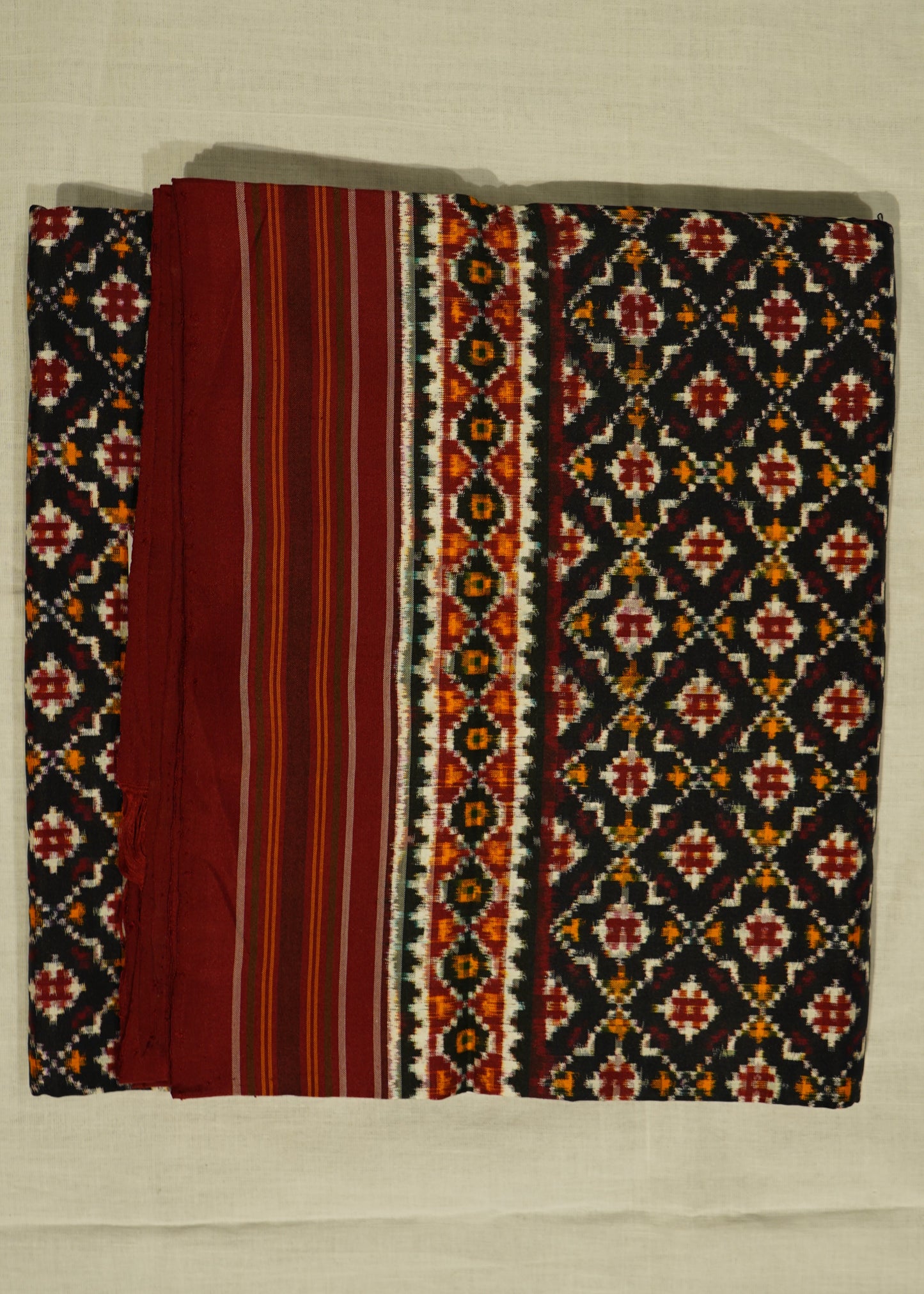 Black & Red Double Ikkat Pochampally Ambala Design Pure Silk Handloom Saree