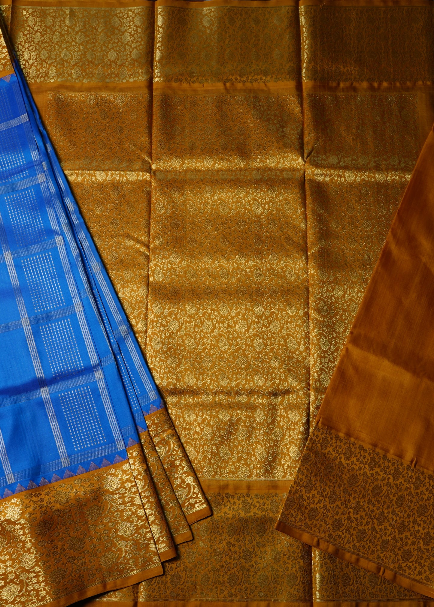 Blue Venkatagiri Box Checks Pure Silk Handloom Saree