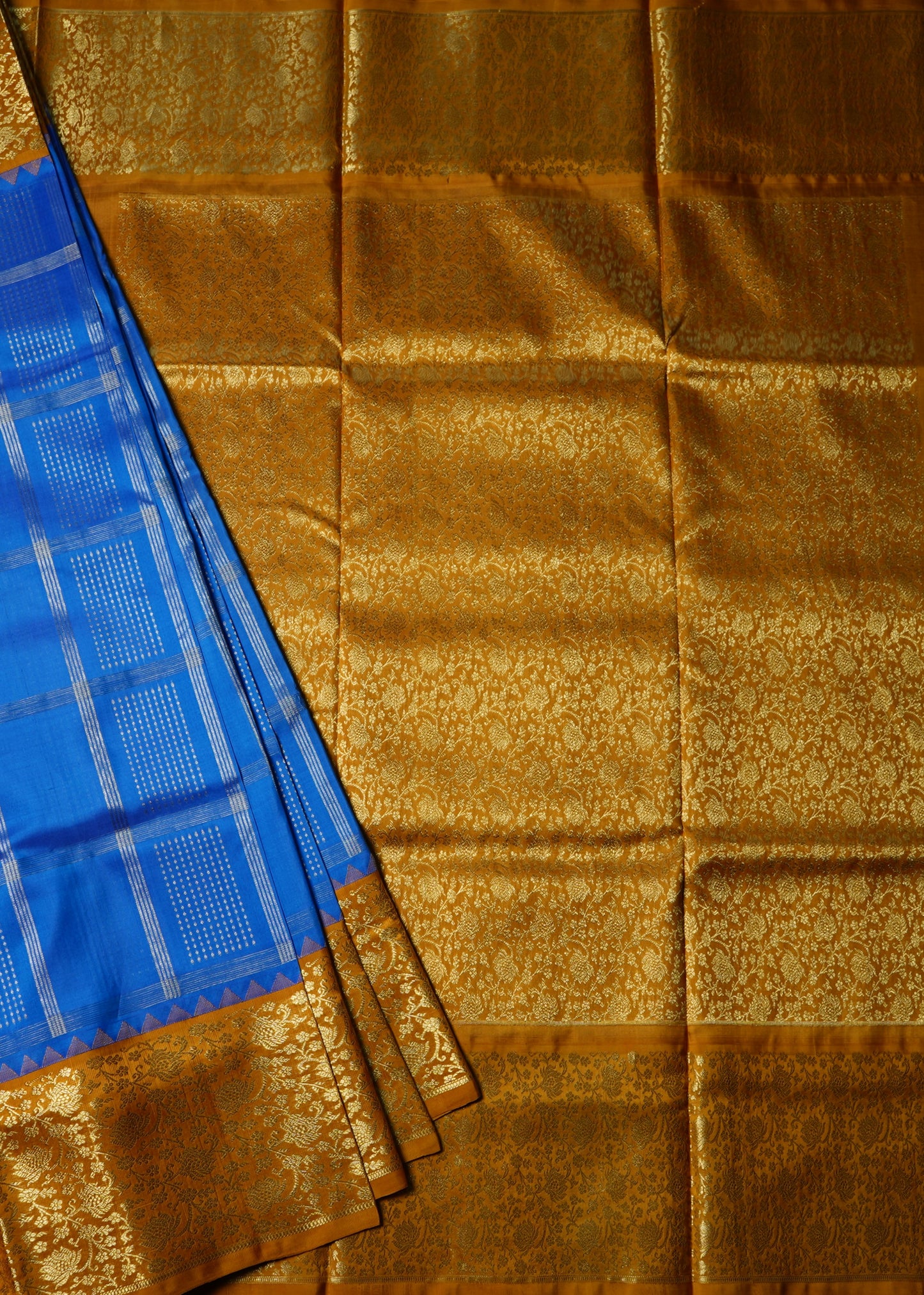 Blue Venkatagiri Box Checks Pure Silk Handloom Saree