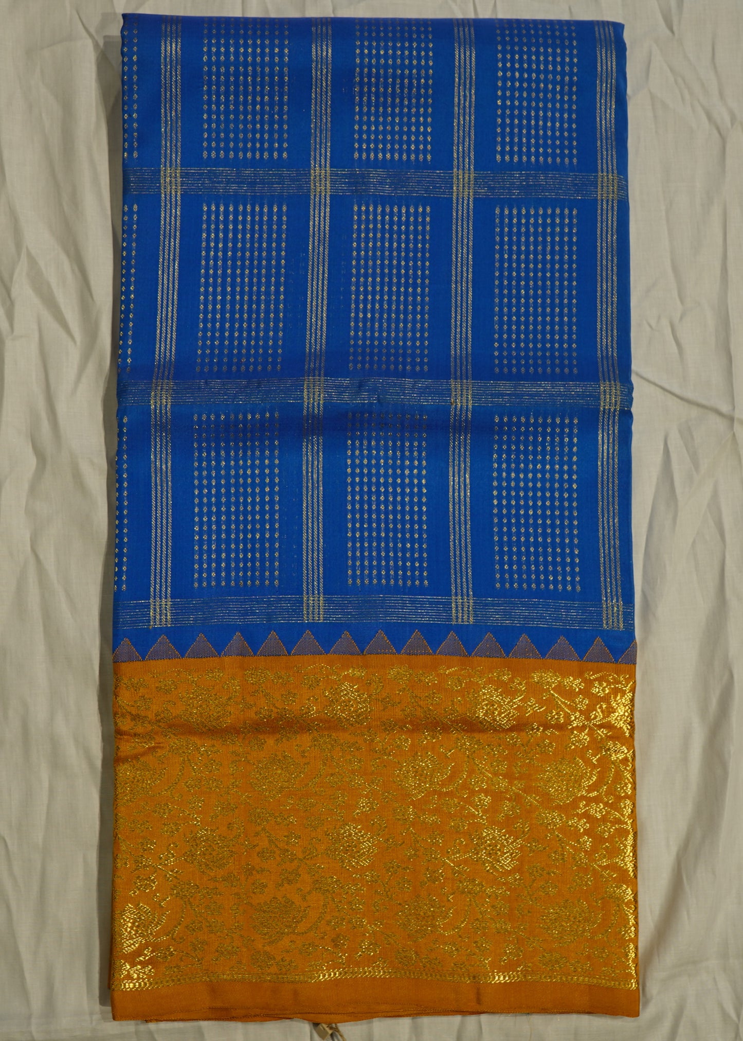 Blue Venkatagiri Box Checks Pure Silk Handloom Saree