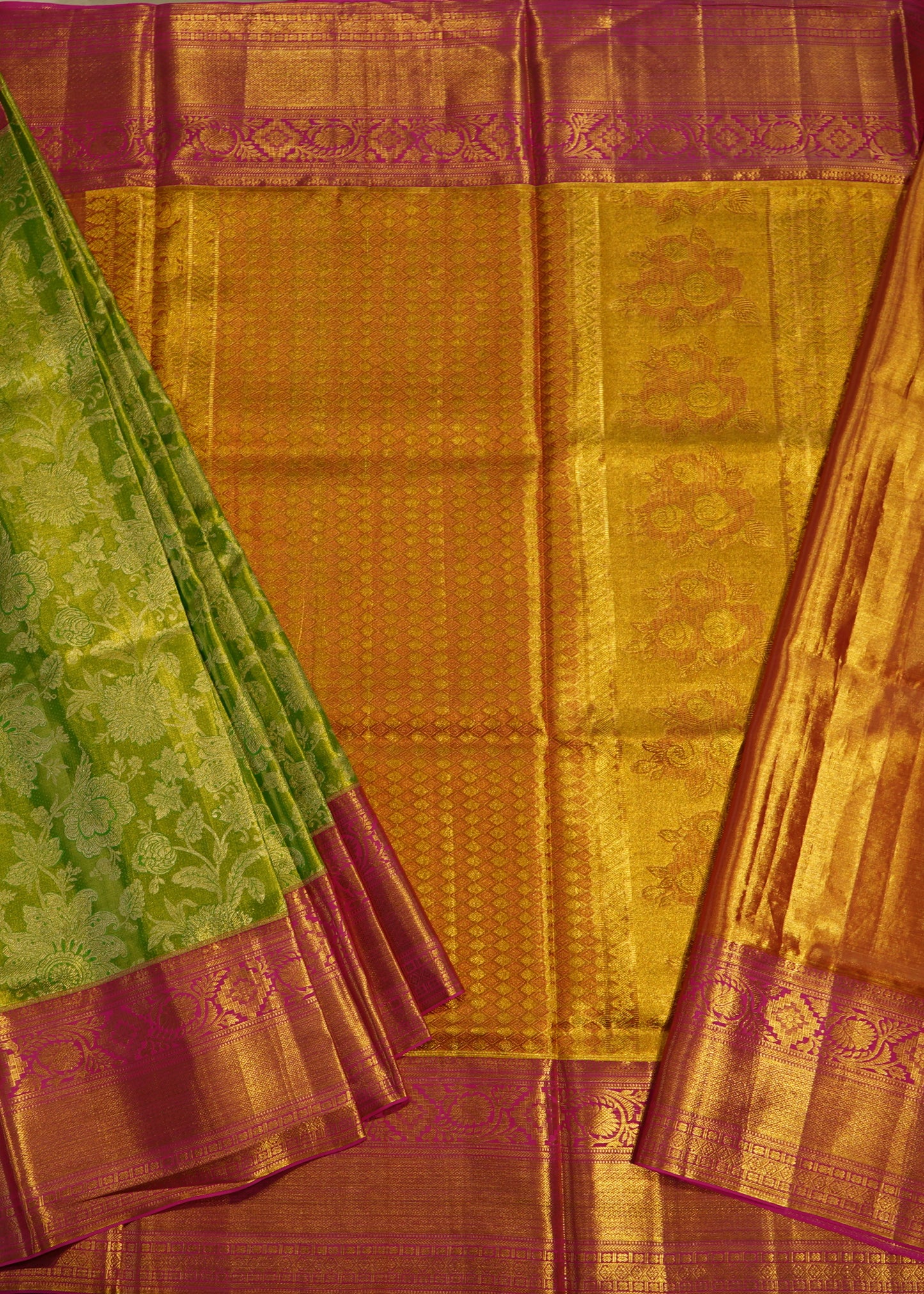 Parrot Green Kanchi All over Tissue Pure Silk Handloom Saree