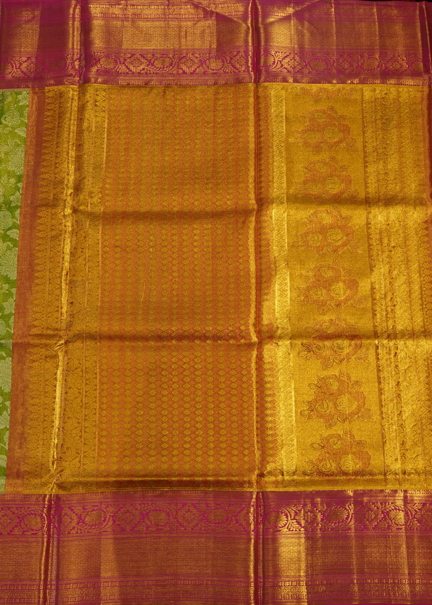 Parrot Green Kanchi All over Tissue Pure Silk Handloom Saree