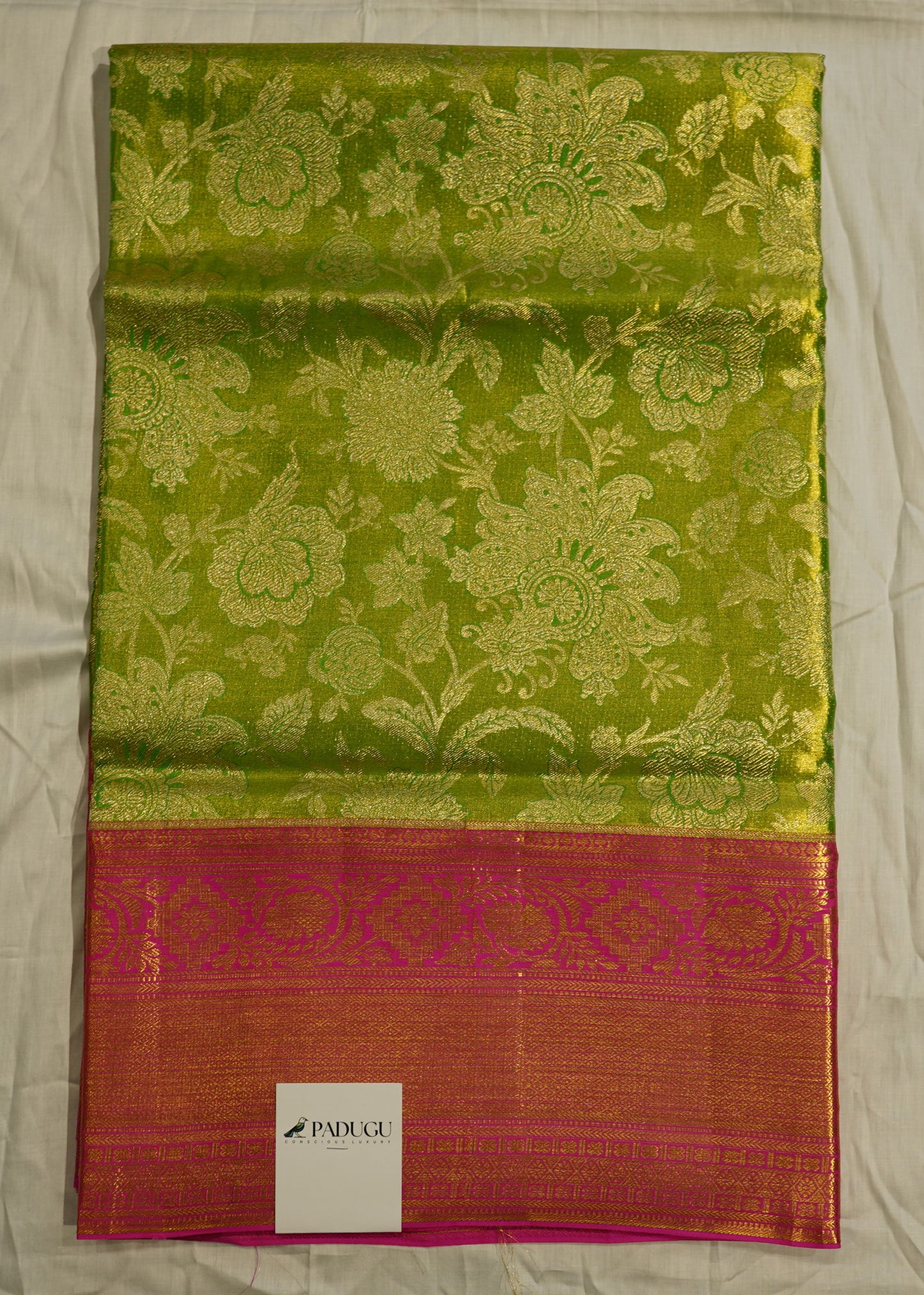 Parrot Green Kanchi All over Tissue Pure Silk Handloom Saree