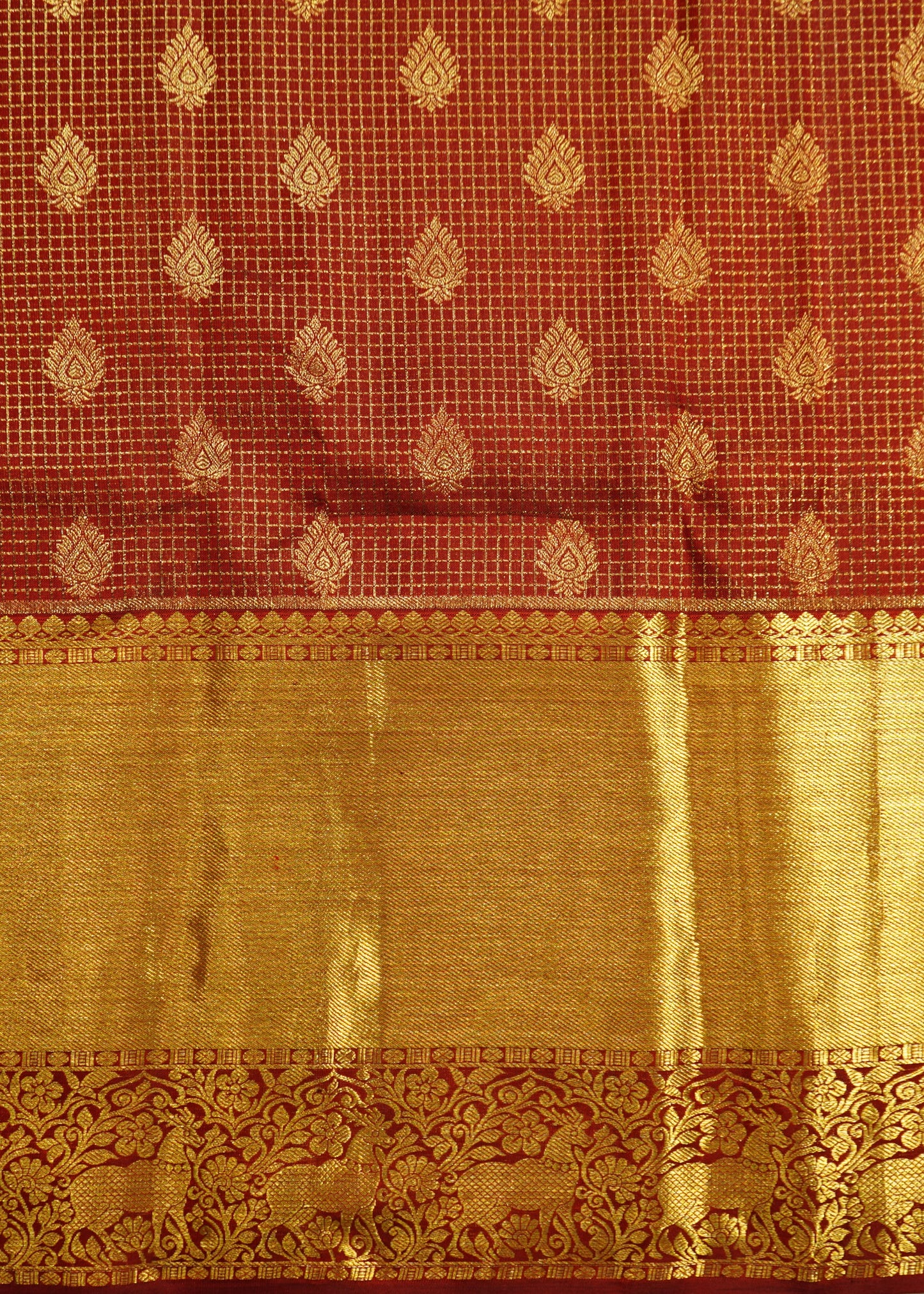 Red Kanchi Checks Zari Buti Pure Silk Handloom Saree