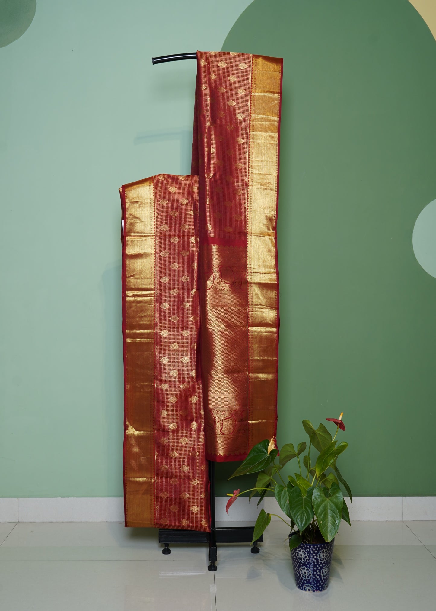 Red Kanchi Checks Zari Buti Pure Silk Handloom Saree