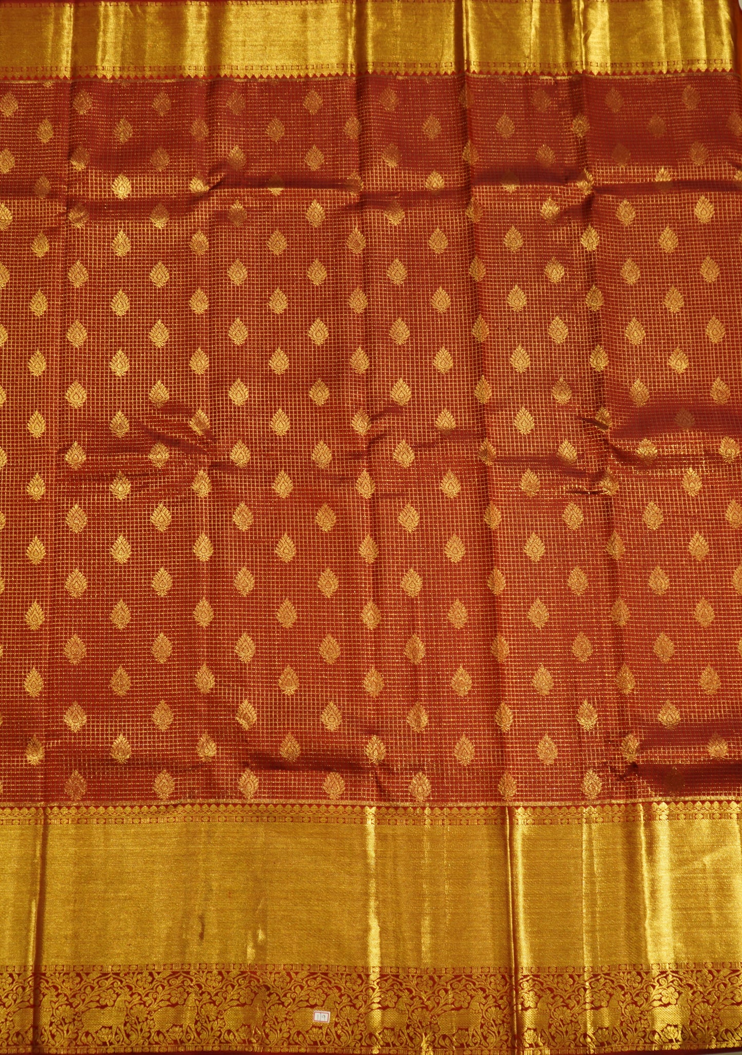 Red Kanchi Checks Zari Buti Pure Silk Handloom Saree