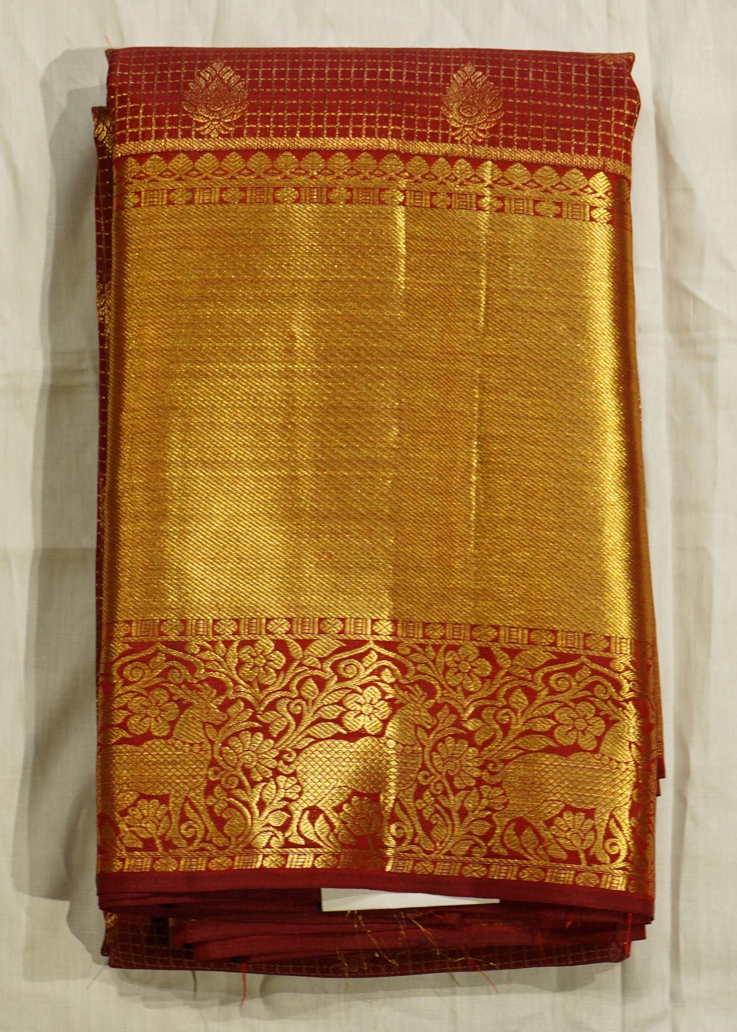 Red Kanchi Checks Zari Buti Pure Silk Handloom Saree