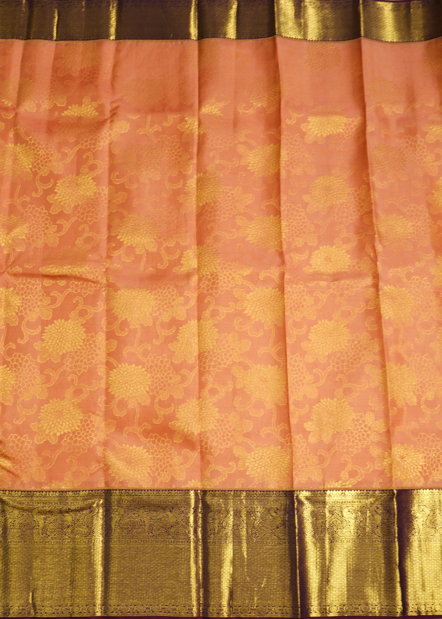 Apricot Kanchi All Over Zari Big Zari Border Pure Silk Handoom Saree