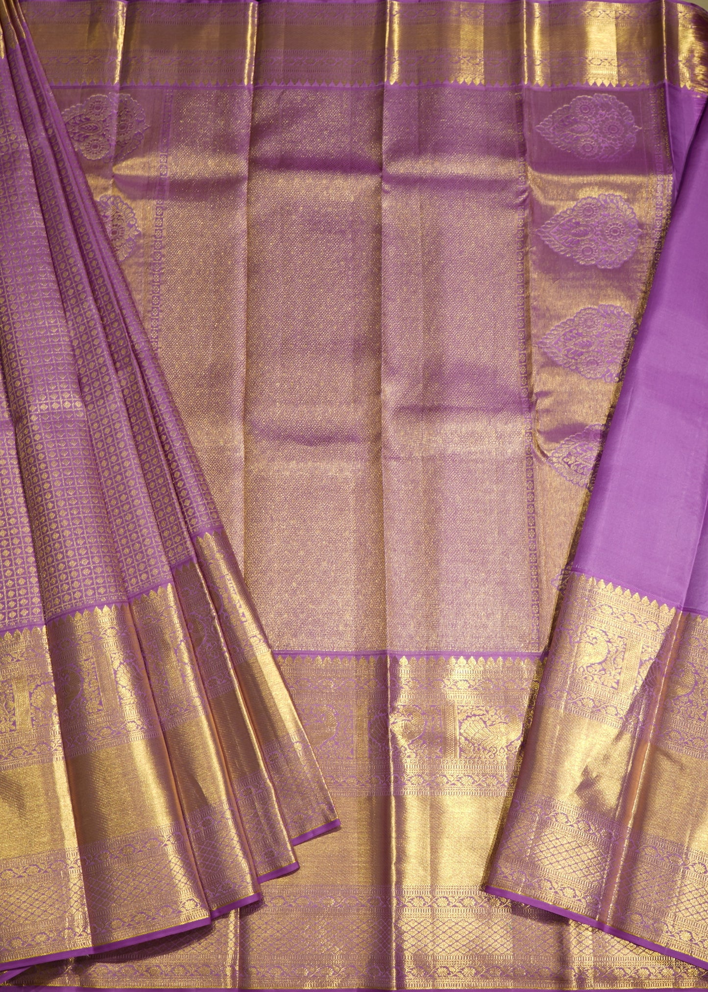 Violet Kanchi Checks All Over Zari Pure Silk Handloom Saree