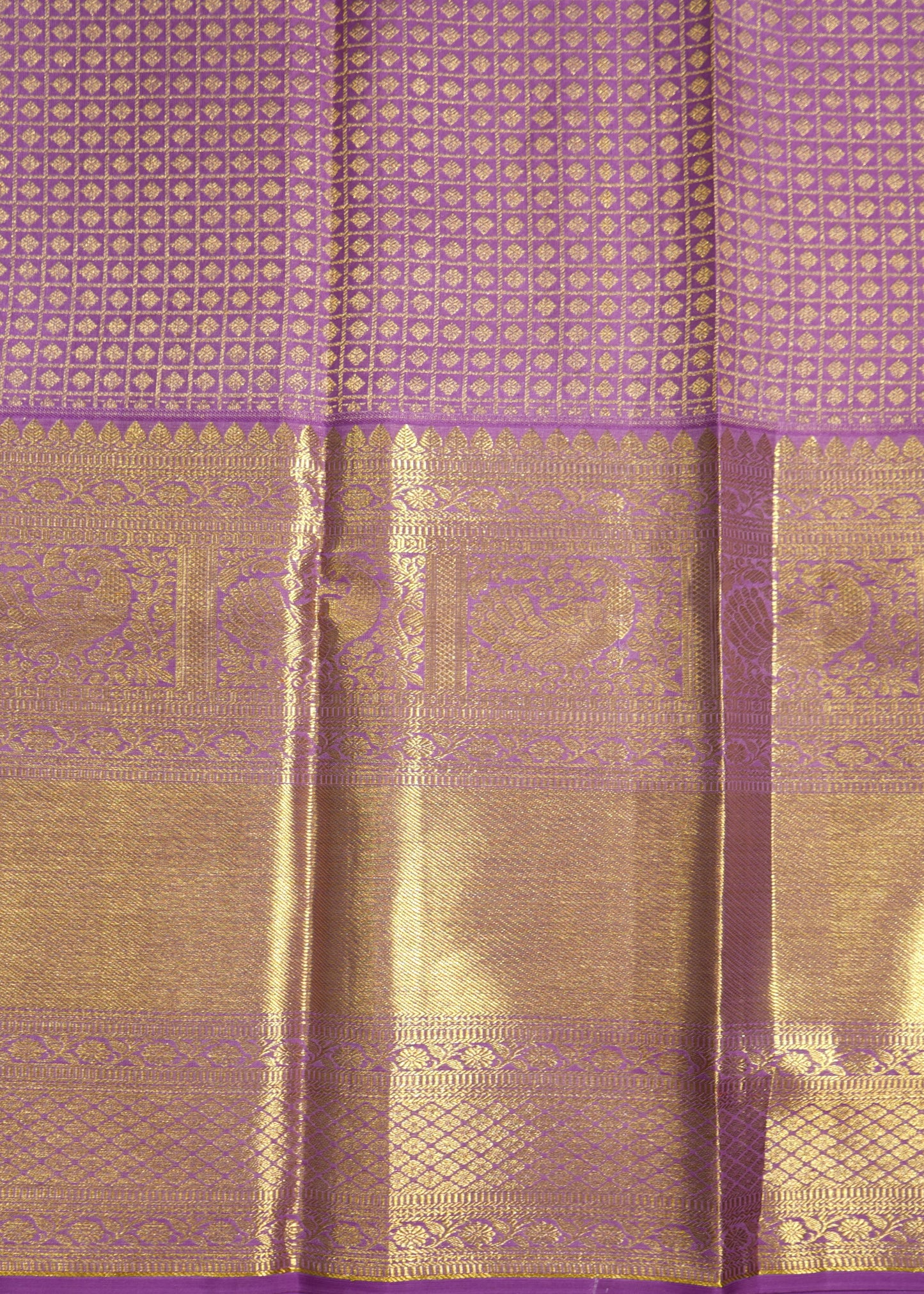 Violet Kanchi Checks All Over Zari Pure Silk Handloom Saree