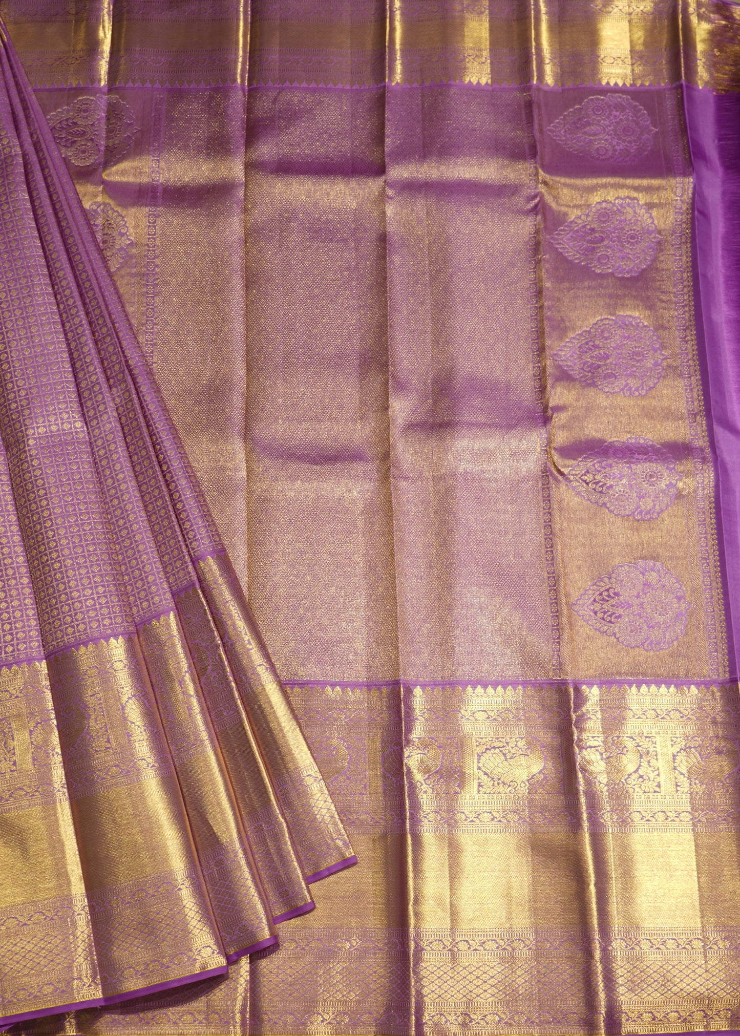 Violet Kanchi Checks All Over Zari Pure Silk Handloom Saree