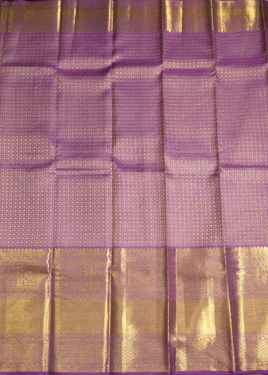 Violet Kanchi Checks All Over Zari Pure Silk Handloom Saree