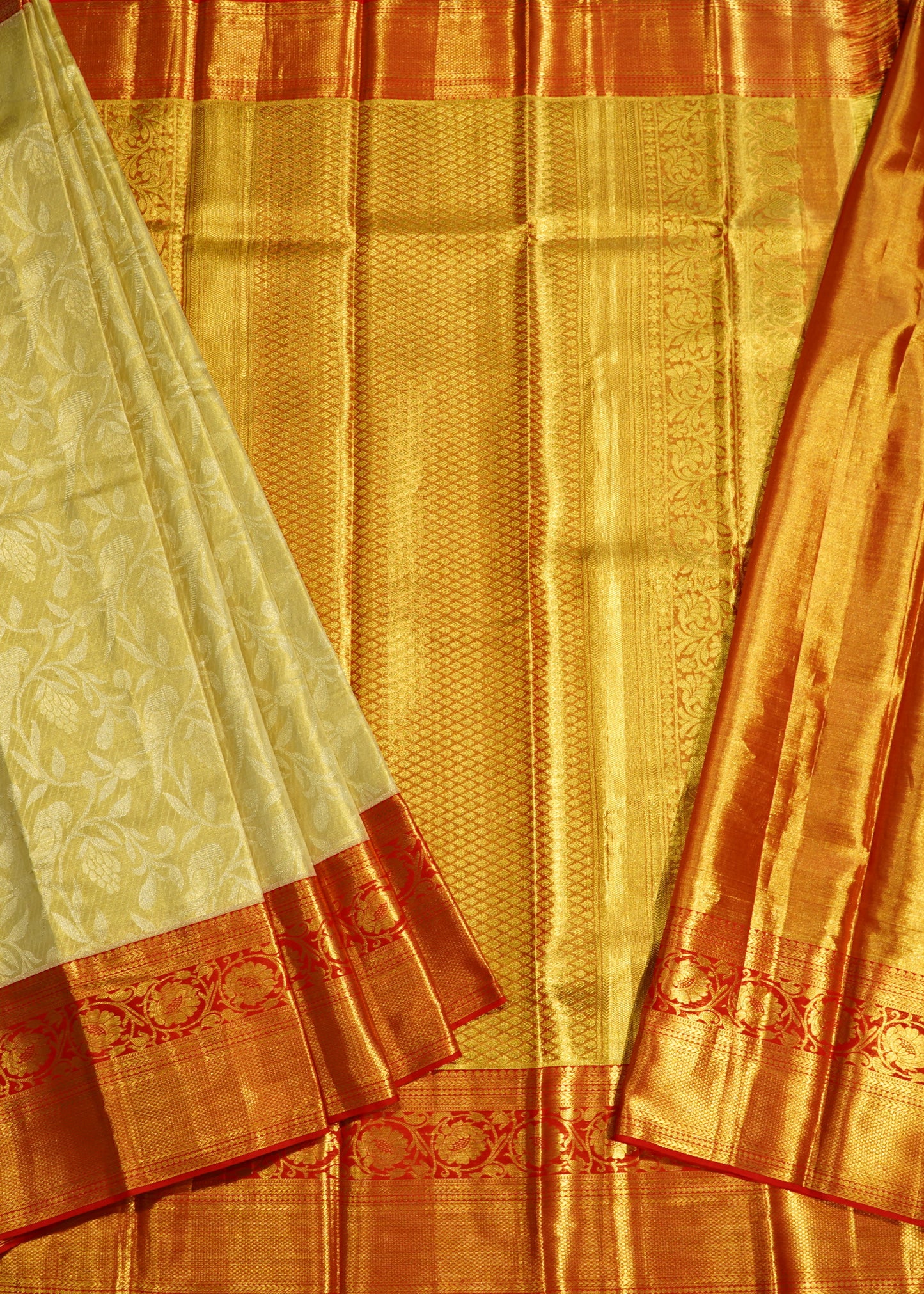 Cream Kanchi All Over Tissue Pure Silk Handloom Saree