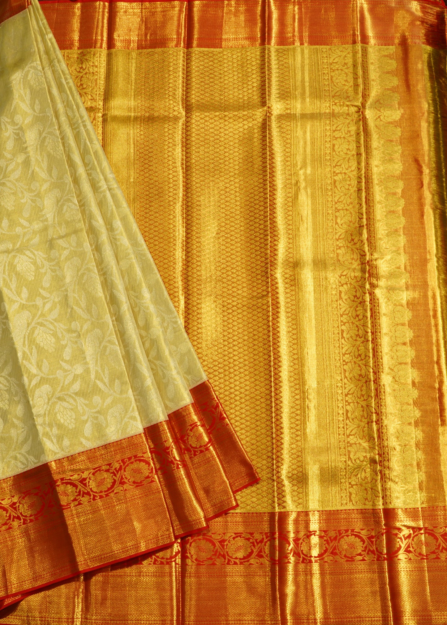 Cream Kanchi All Over Tissue Pure Silk Handloom Saree