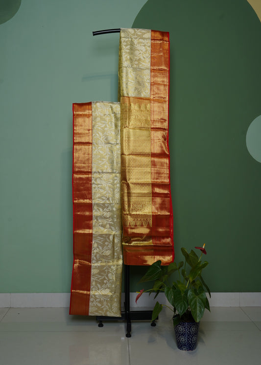 Cream Kanchi All Over Tissue Pure Silk Handloom Saree