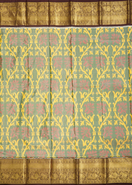 Light Green Pochampally Ikkat  Pure Silk Handloom Saree