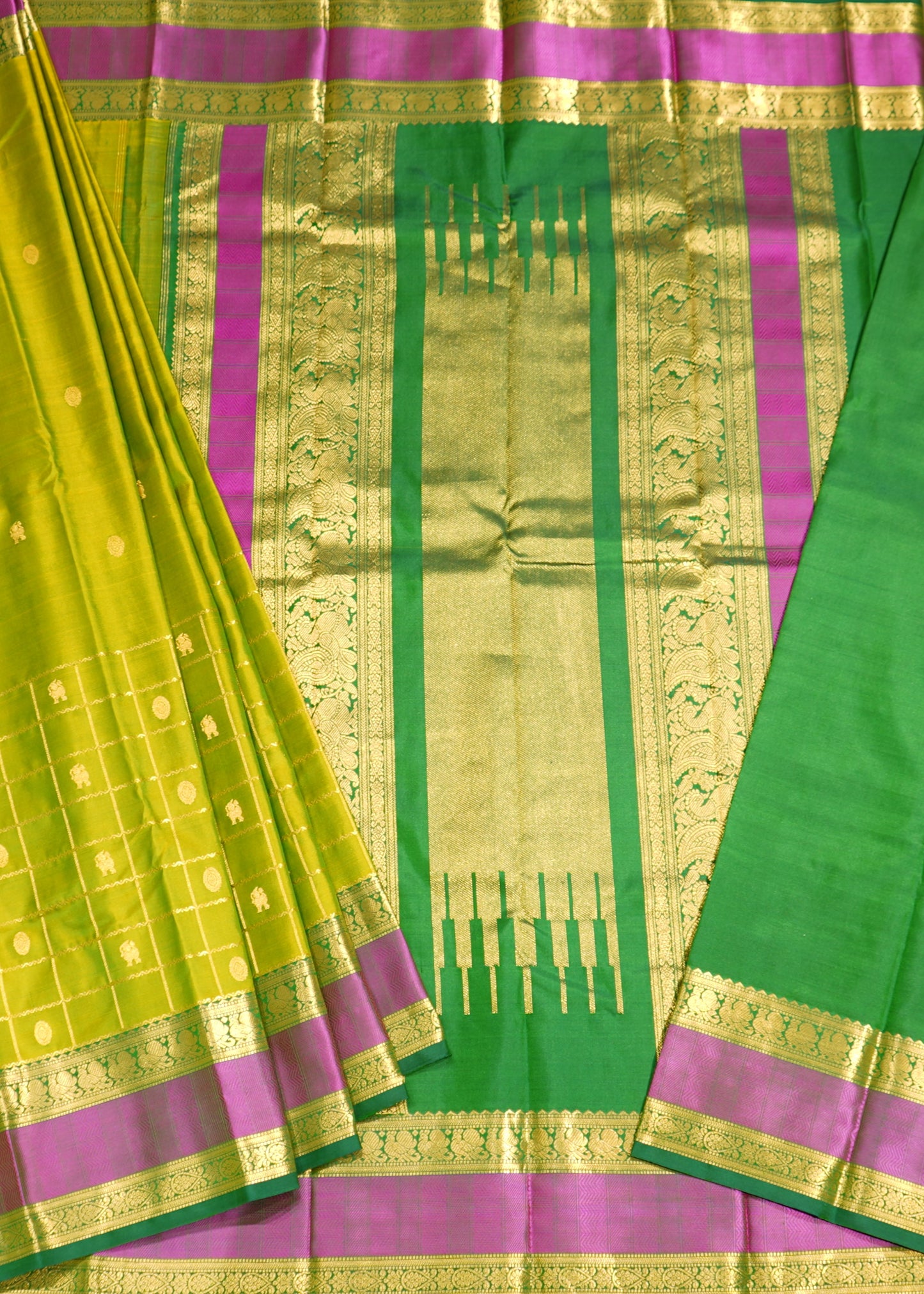 Green Kanchi Checks All over Zari Buti Pure Silk Handloom Saree