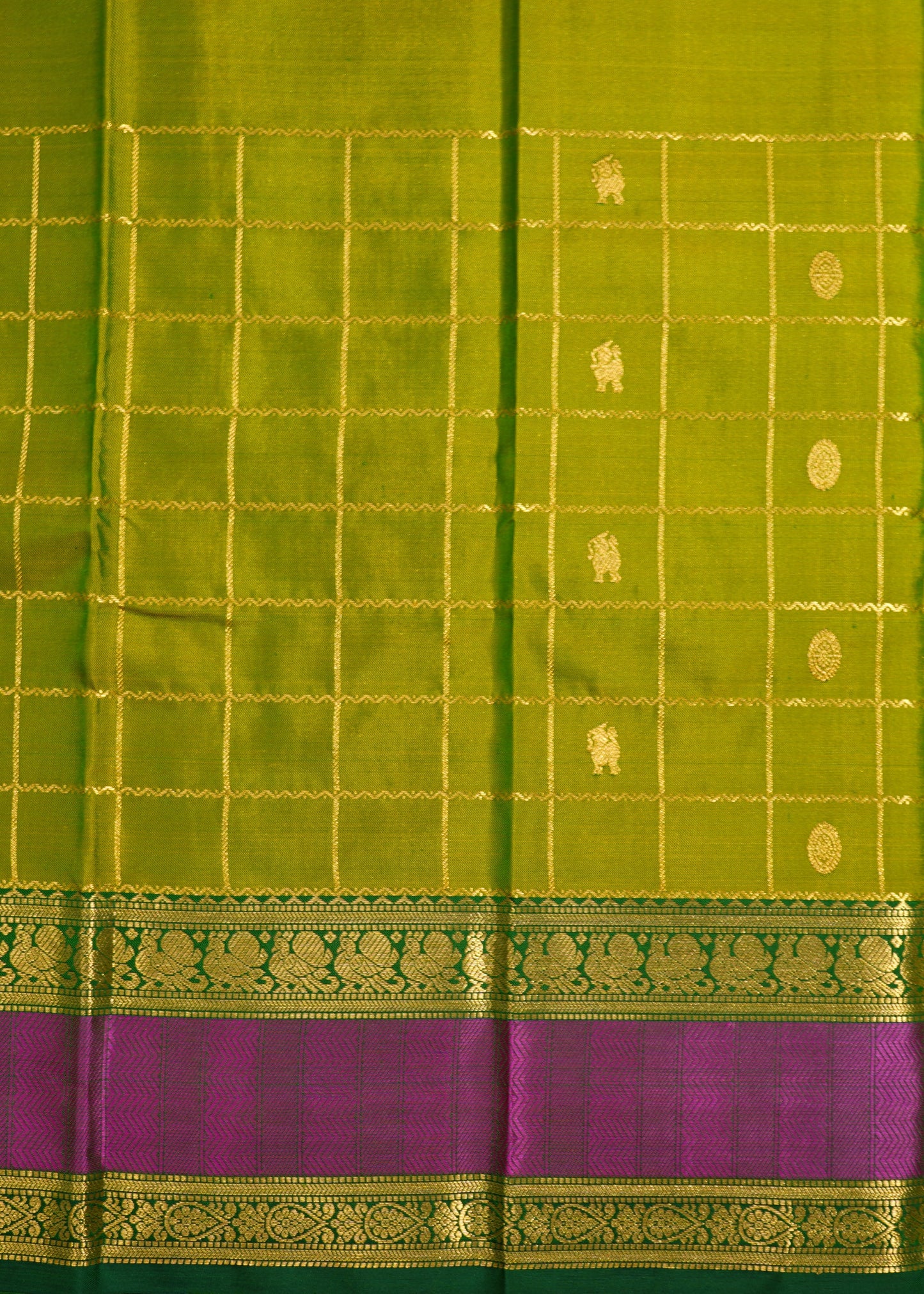 Green Kanchi Checks All over Zari Buti Pure Silk Handloom Saree