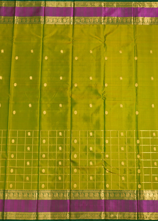 Green Kanchi Checks All over Zari Buti Pure Silk Handloom Saree