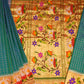 Rama Green Paithani Zari Checks Jamdani Border Pure Silk Handllom Saree