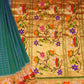 Rama Green Paithani Zari Checks Jamdani Border Pure Silk Handllom Saree