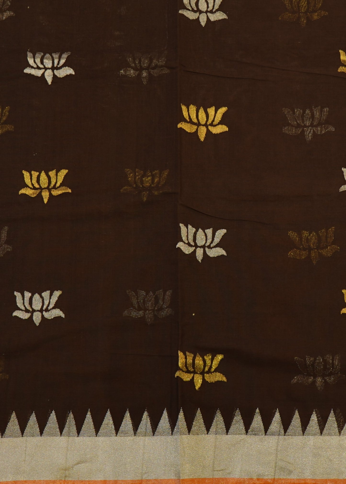 Coffee Brown Ponduru Pallu Jamdani Pure Cotton Handloom Saree