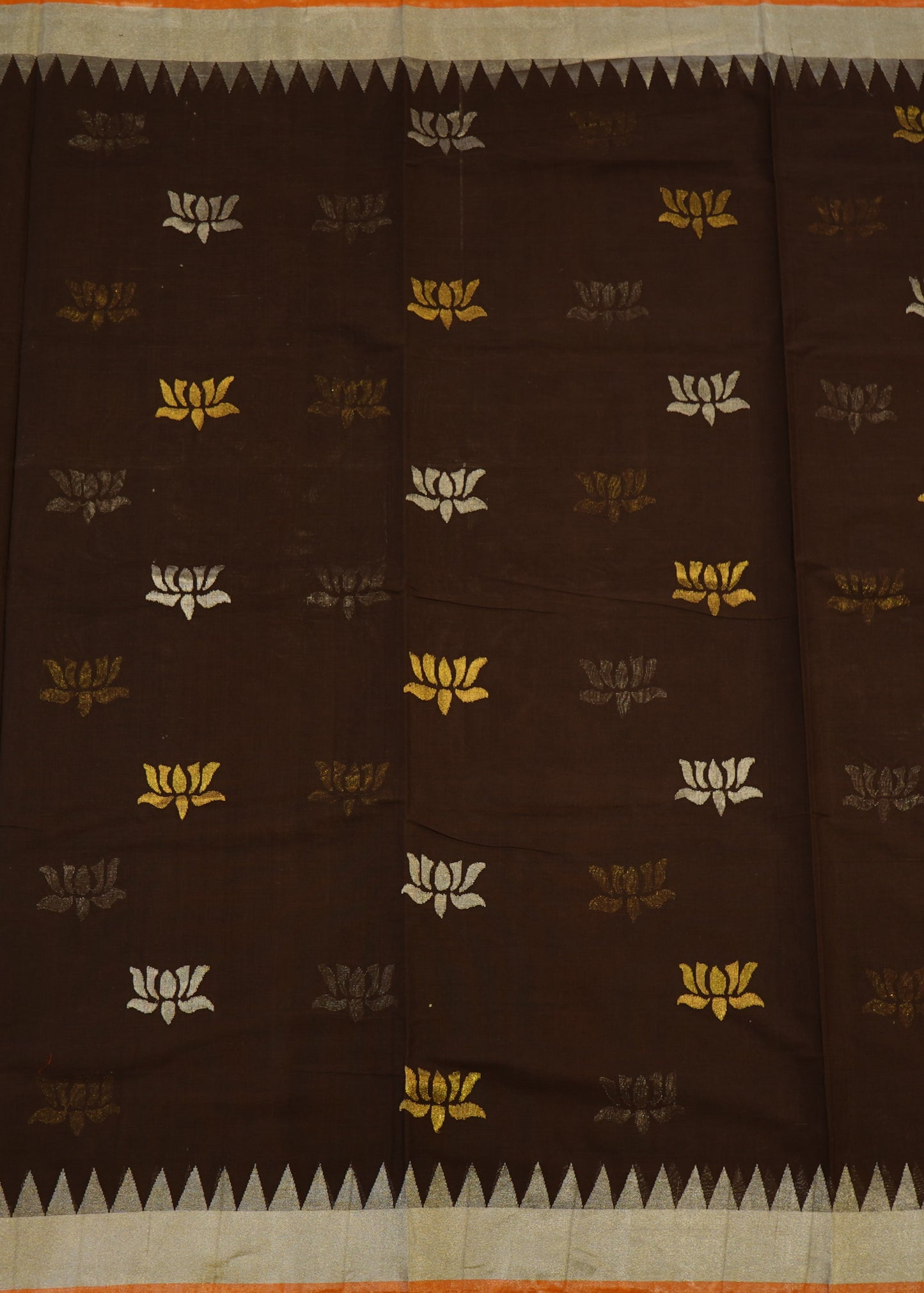 Coffee Brown Ponduru Pallu Jamdani Pure Cotton Handloom Saree