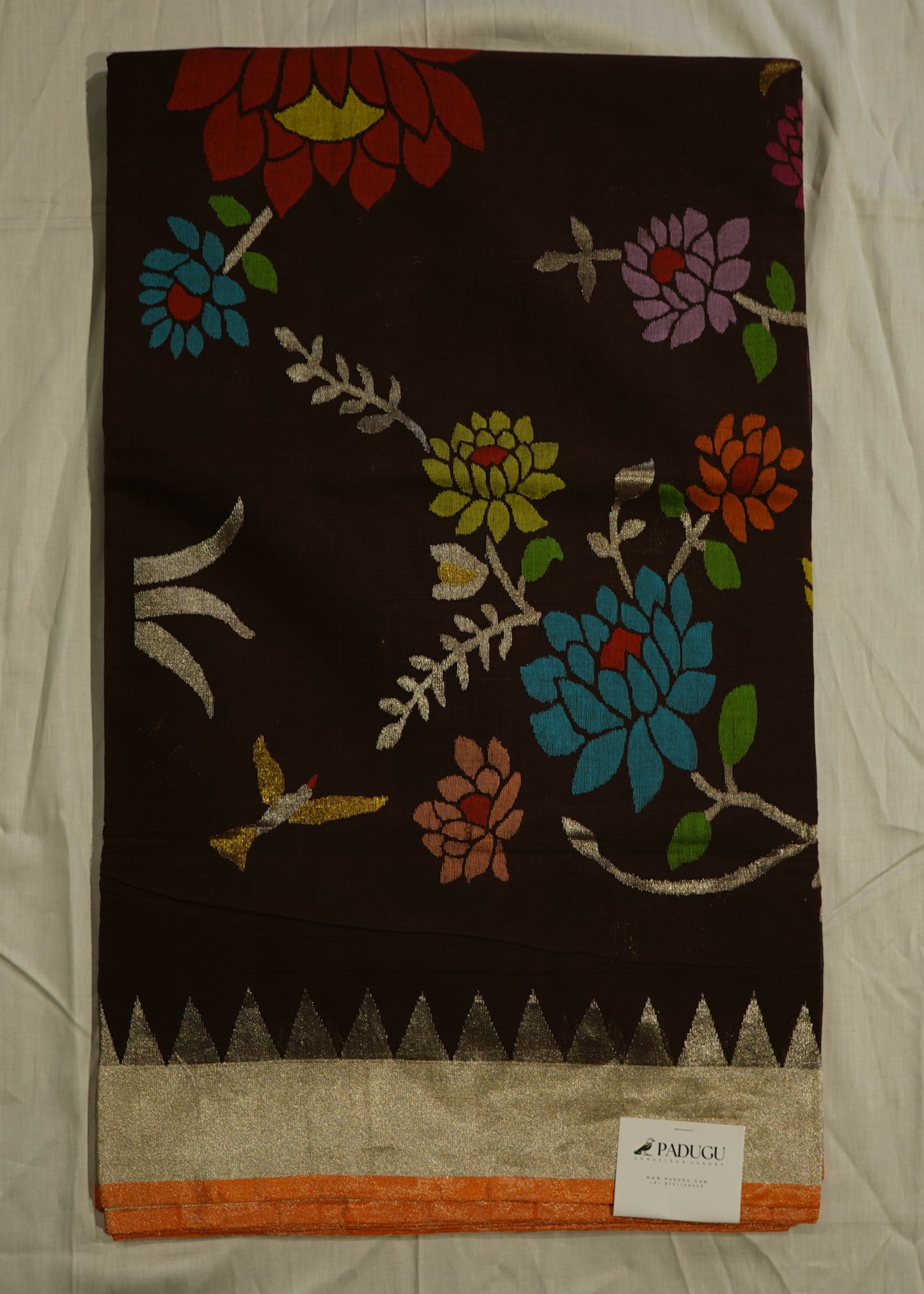 Coffee Brown Ponduru Pallu Jamdani Pure Cotton Handloom Saree