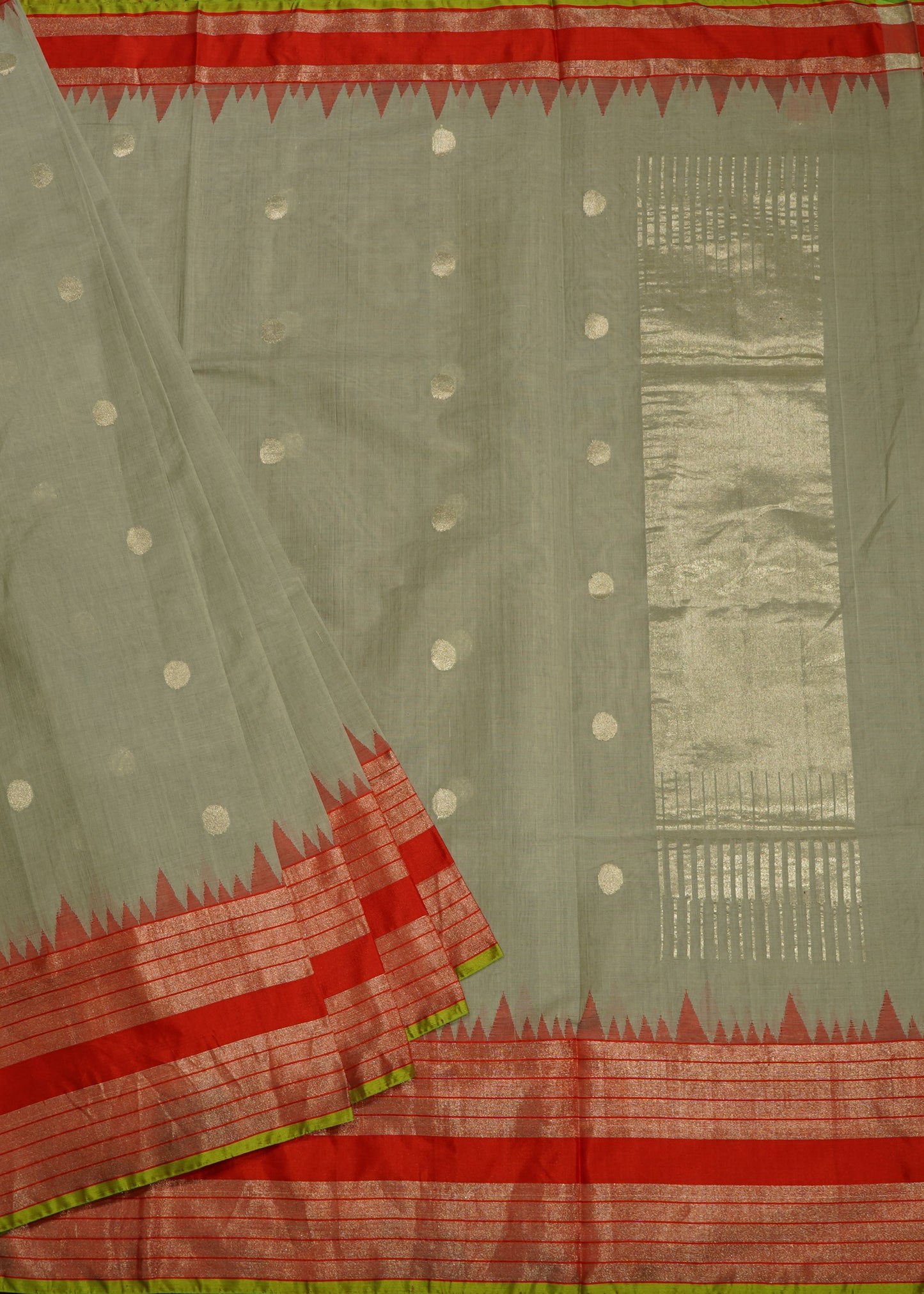 Light Gray Ponduru All over  Zari Buti Pure Cotton Handloom Saree