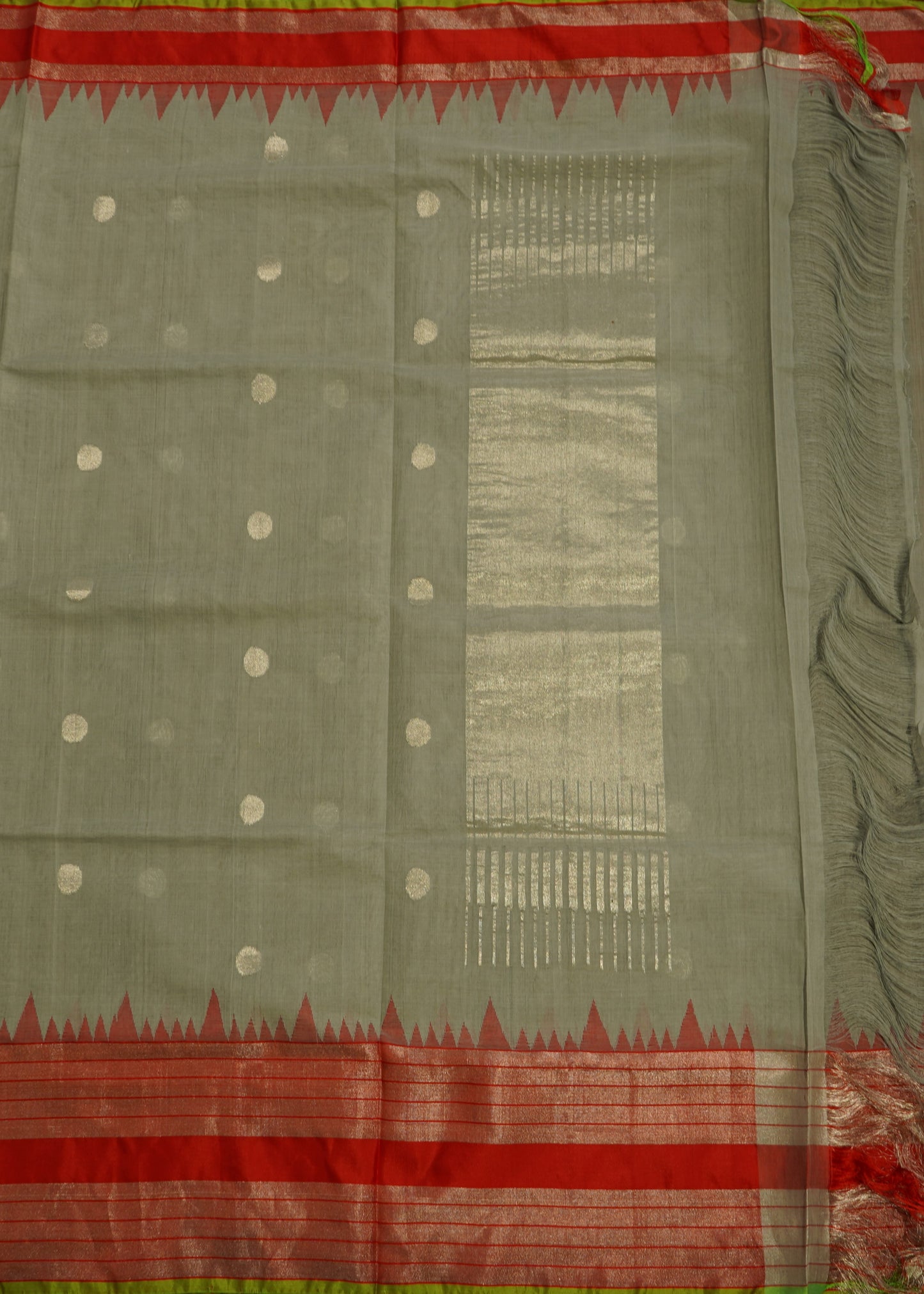 Light Gray Ponduru All over  Zari Buti Pure Cotton Handloom Saree