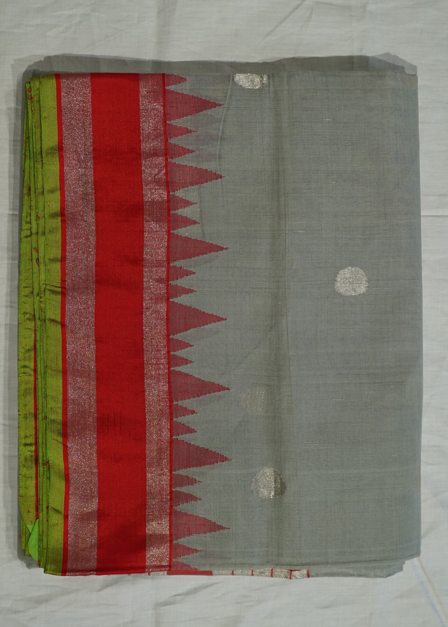 Light Gray Ponduru All over  Zari Buti Pure Cotton Handloom Saree