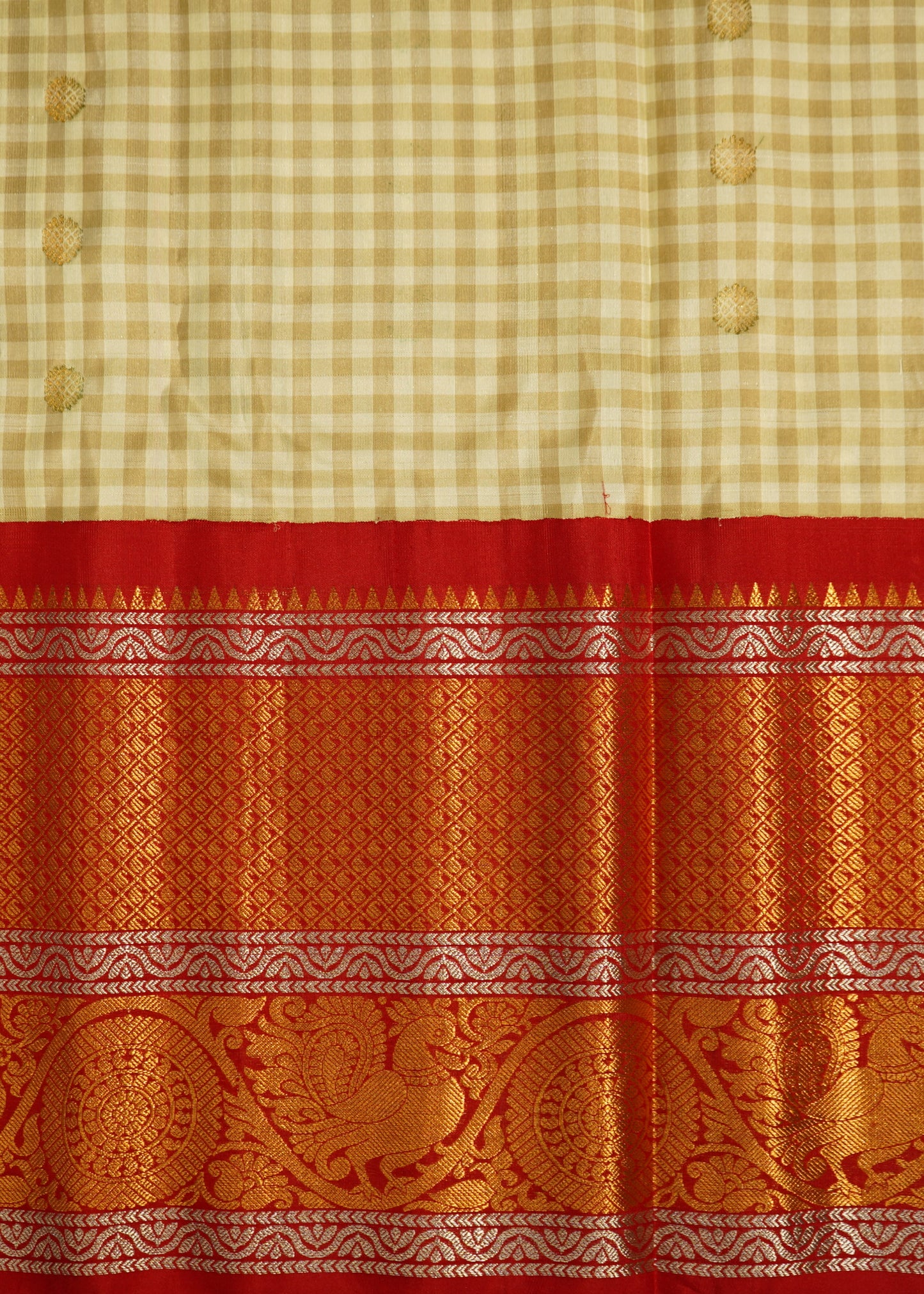 Cream Gadwal Missing Checks  Pure Silk Handloom Saree