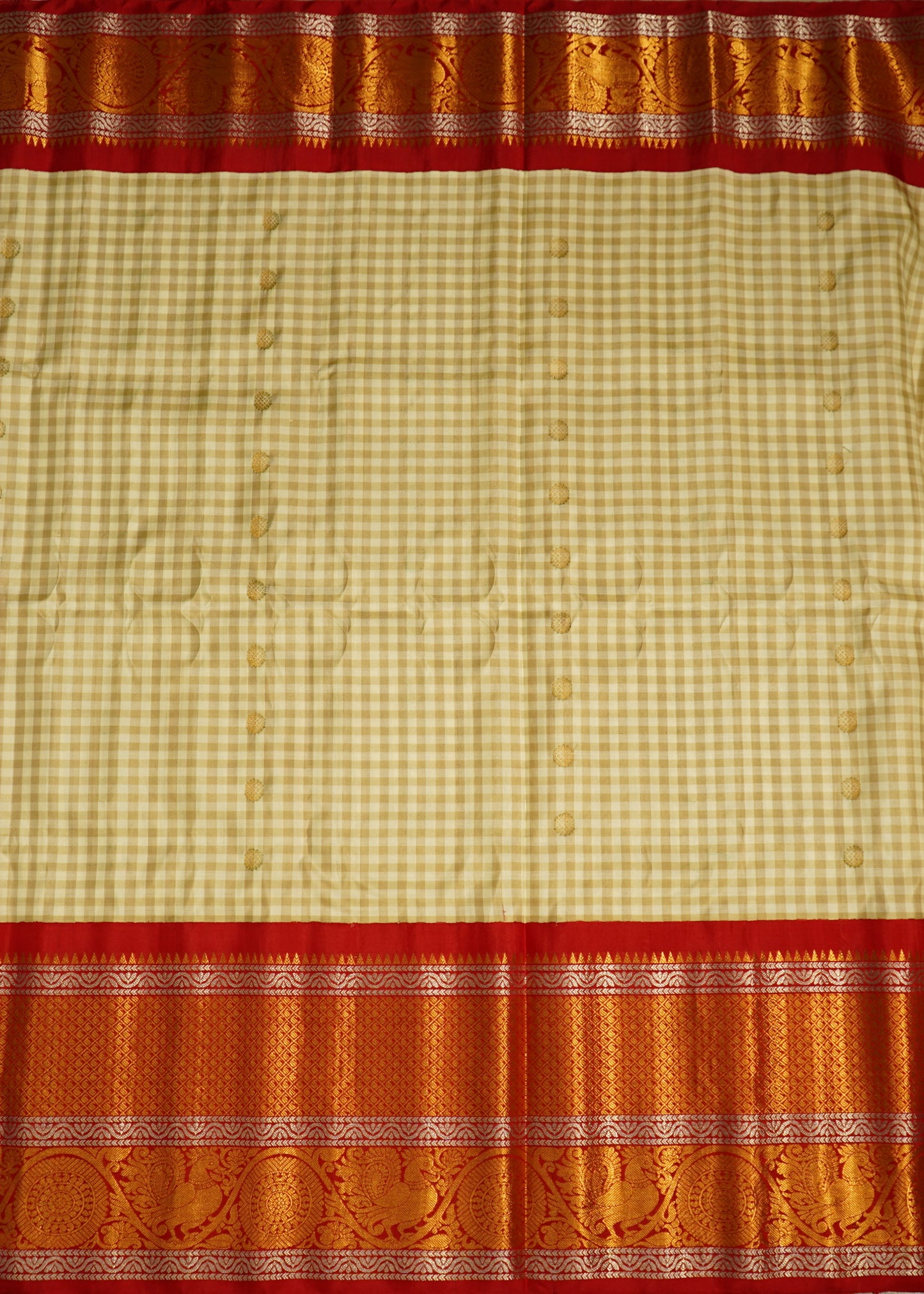 Cream Gadwal Missing Checks  Pure Silk Handloom Saree