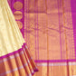 Cream Gadwal Missing Checks Zari Buti Big Purple Zari Border Pure Silk Handloom Saree