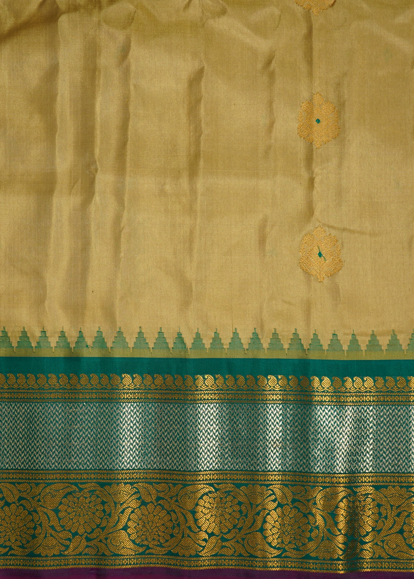 Light Brown Gadwal Big Zari Buti  Pure Silk Handloom Saree