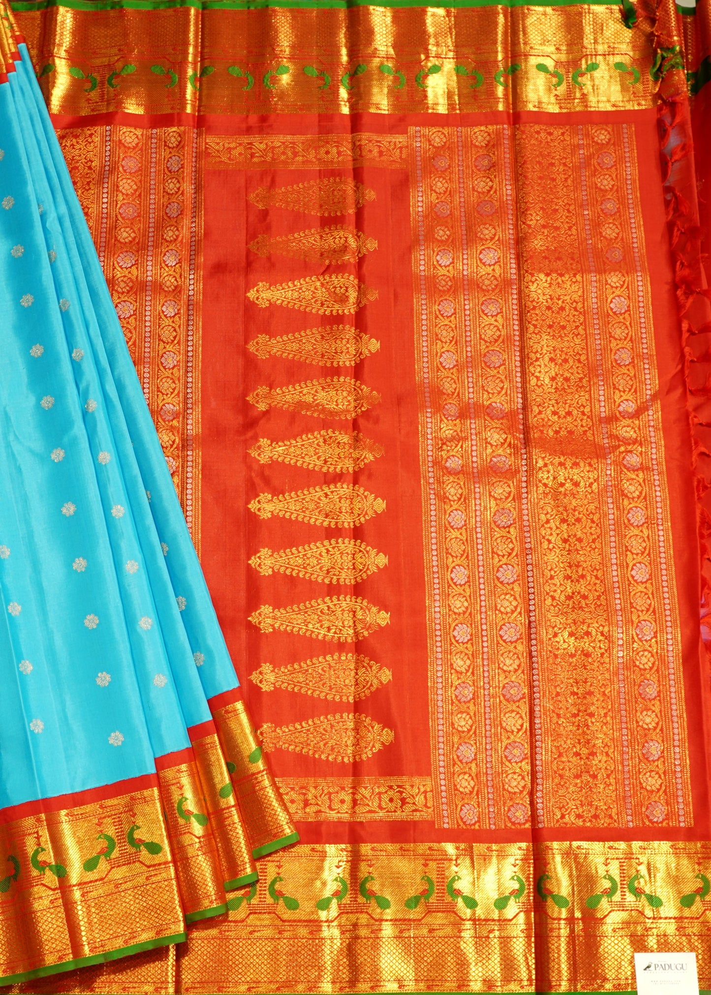 Sky Blue Gadwal Zari Buti Paithani Meenakari Border Pure Silk Handloom Saree