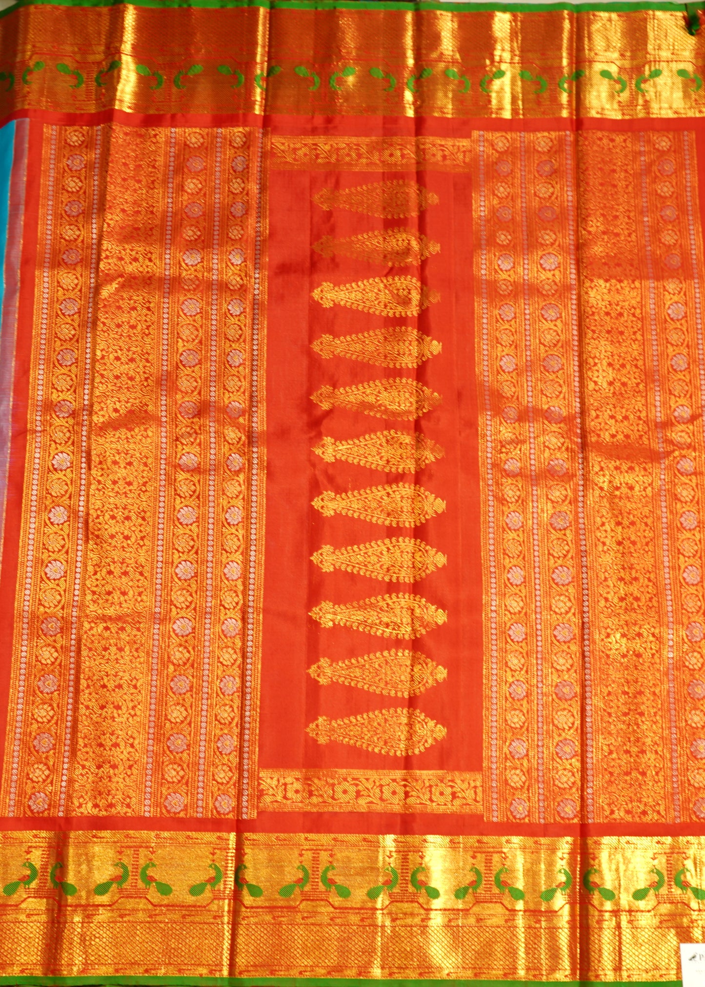 Sky Blue Gadwal Zari Buti Paithani Meenakari Border Pure Silk Handloom Saree