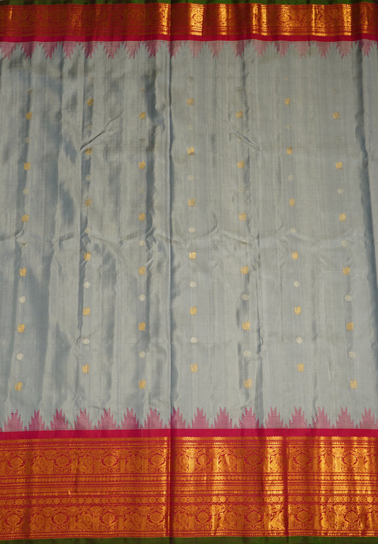 Grey Gadwal Buti  Pure Silk Handloom Saree