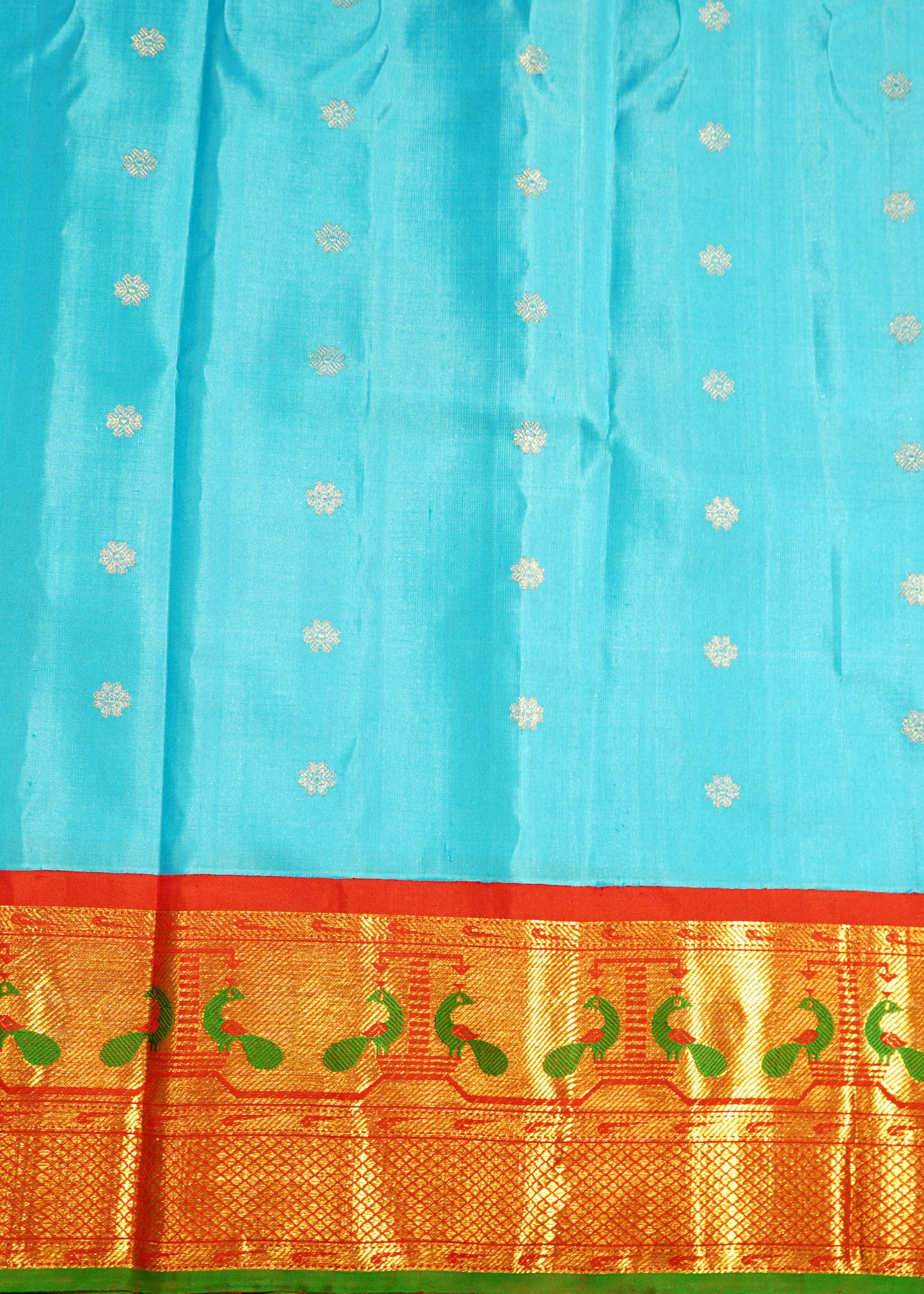 Sky Blue Gadwal Zari Buti Paithani Meenakari Border Pure Silk Handloom Saree