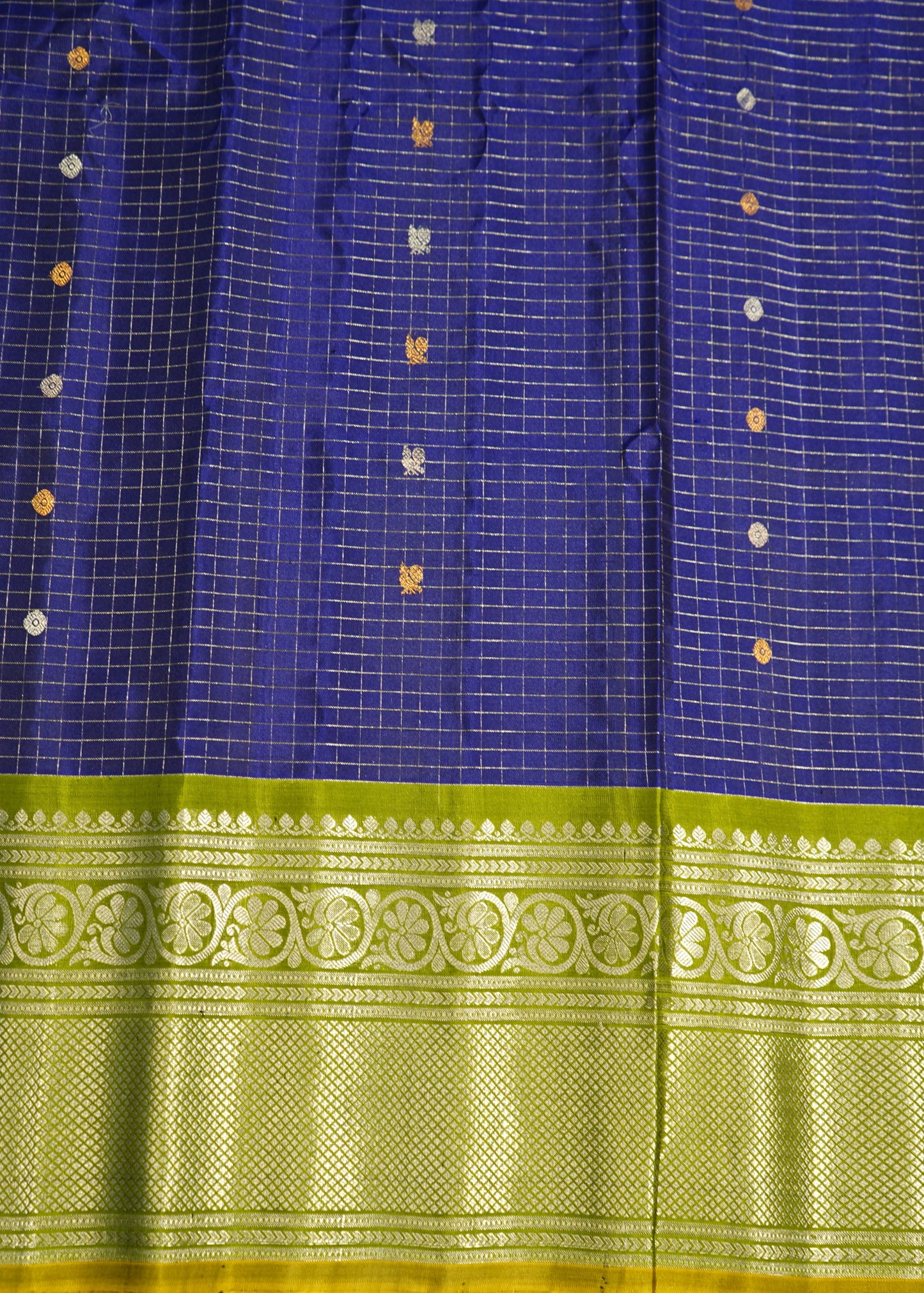 Blue Gadwal All Over Zari Checks Zari Buti Big Zari Border Pure Silk Handloom Saree