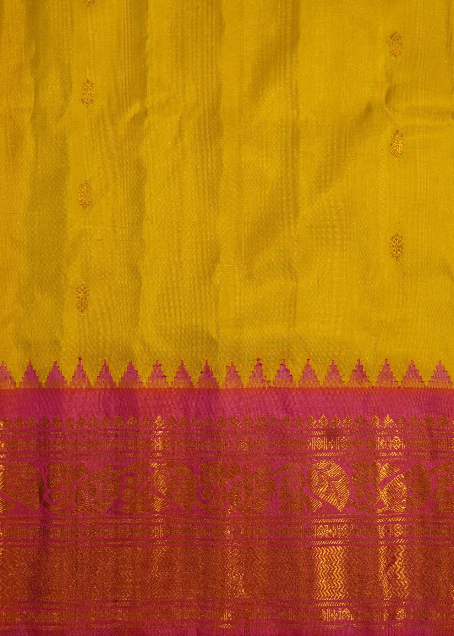 Yellow Gadwal Zari Buti Pure Silk Handloom Saree