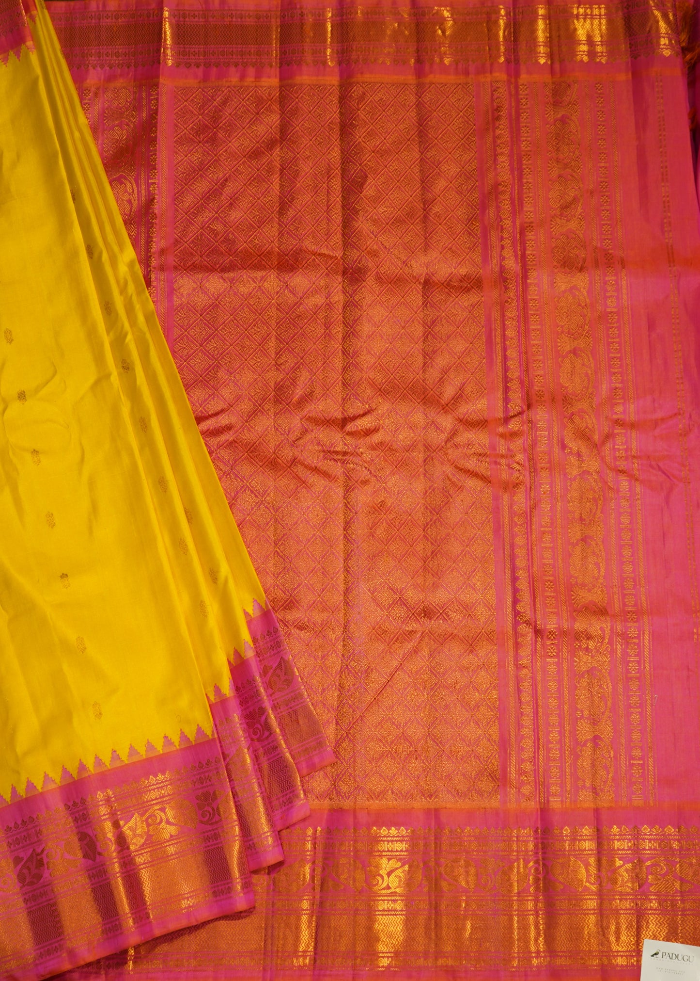 Yellow Gadwal Zari Buti Pure Silk Handloom Saree