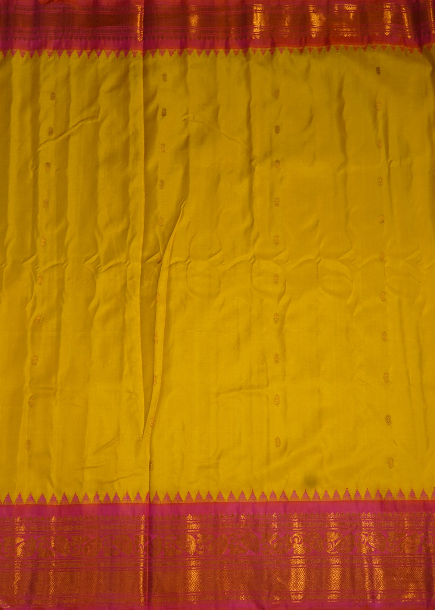 Yellow Gadwal Zari Buti Pure Silk Handloom Saree