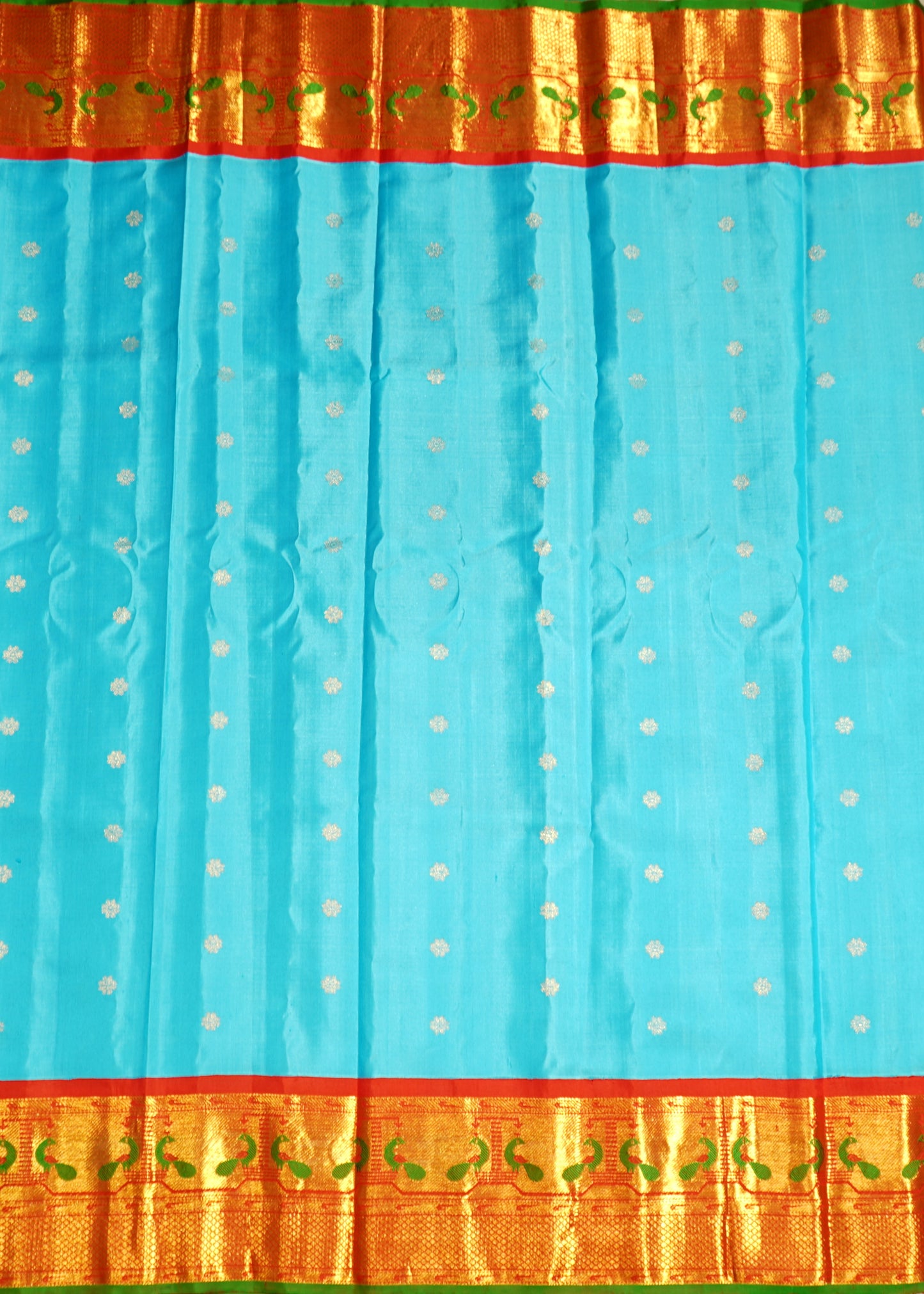 Sky Blue Gadwal Zari Buti Paithani Meenakari Border Pure Silk Handloom Saree