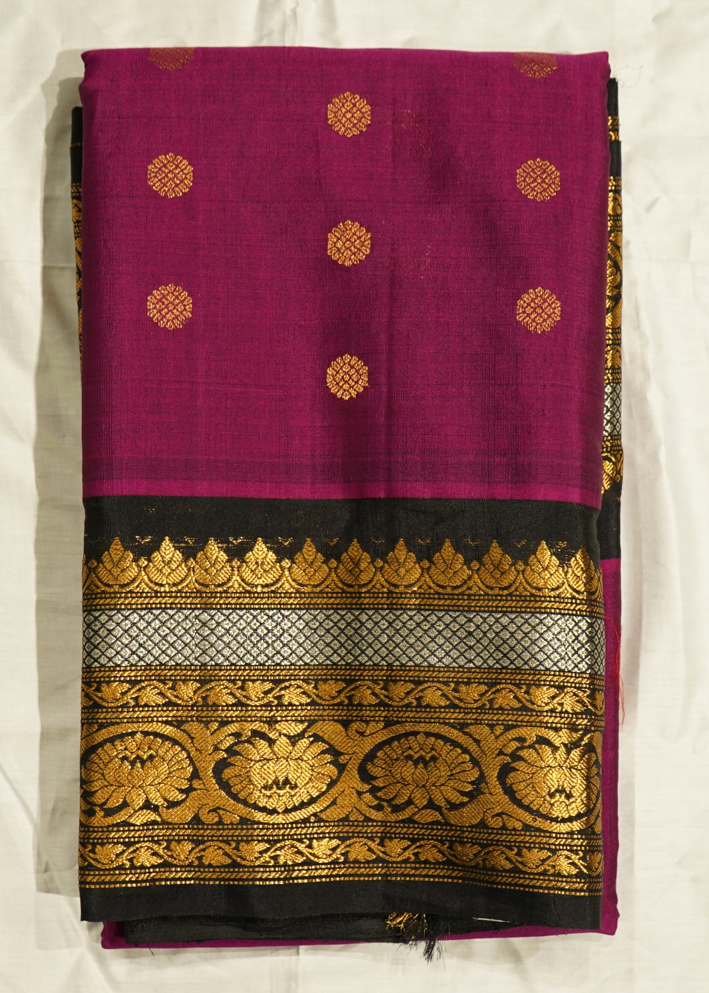 Dark Violet Gadwal Zari Buti Pure Silk Handloom Saree