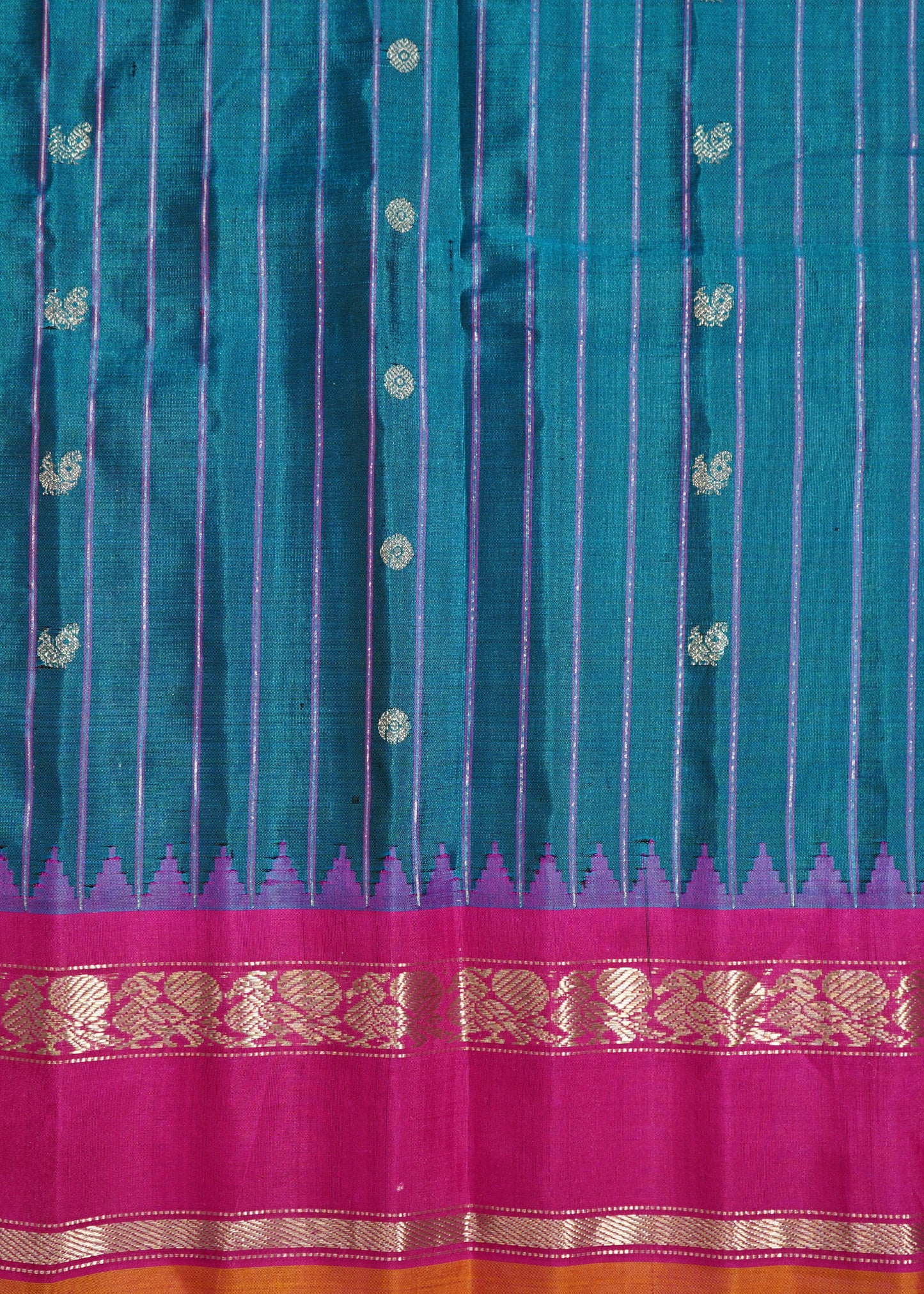 Rama Blue Gadwal Silver  Buti  Pure Silk Handloom Saree