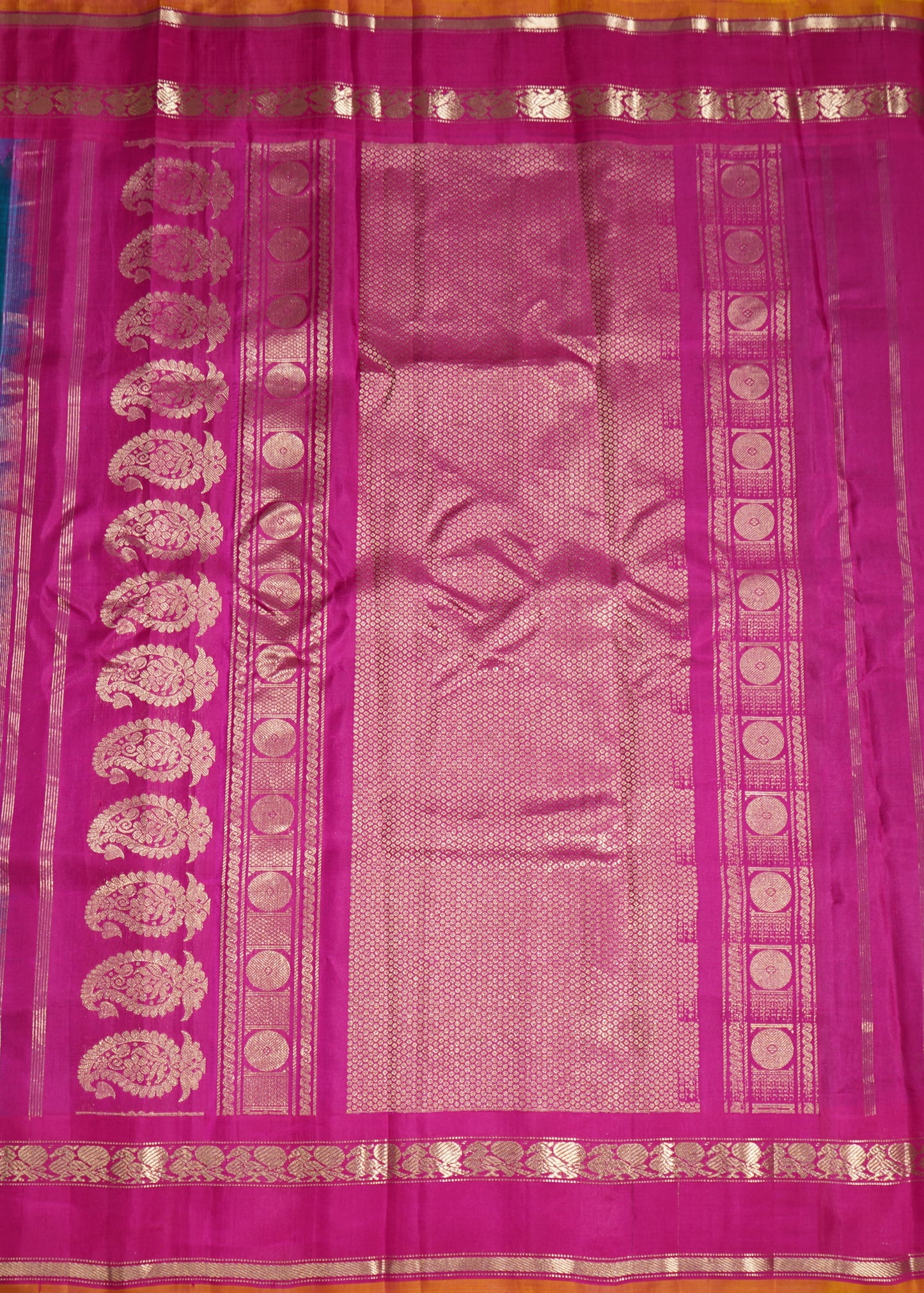 Rama Blue Gadwal Silver  Buti  Pure Silk Handloom Saree