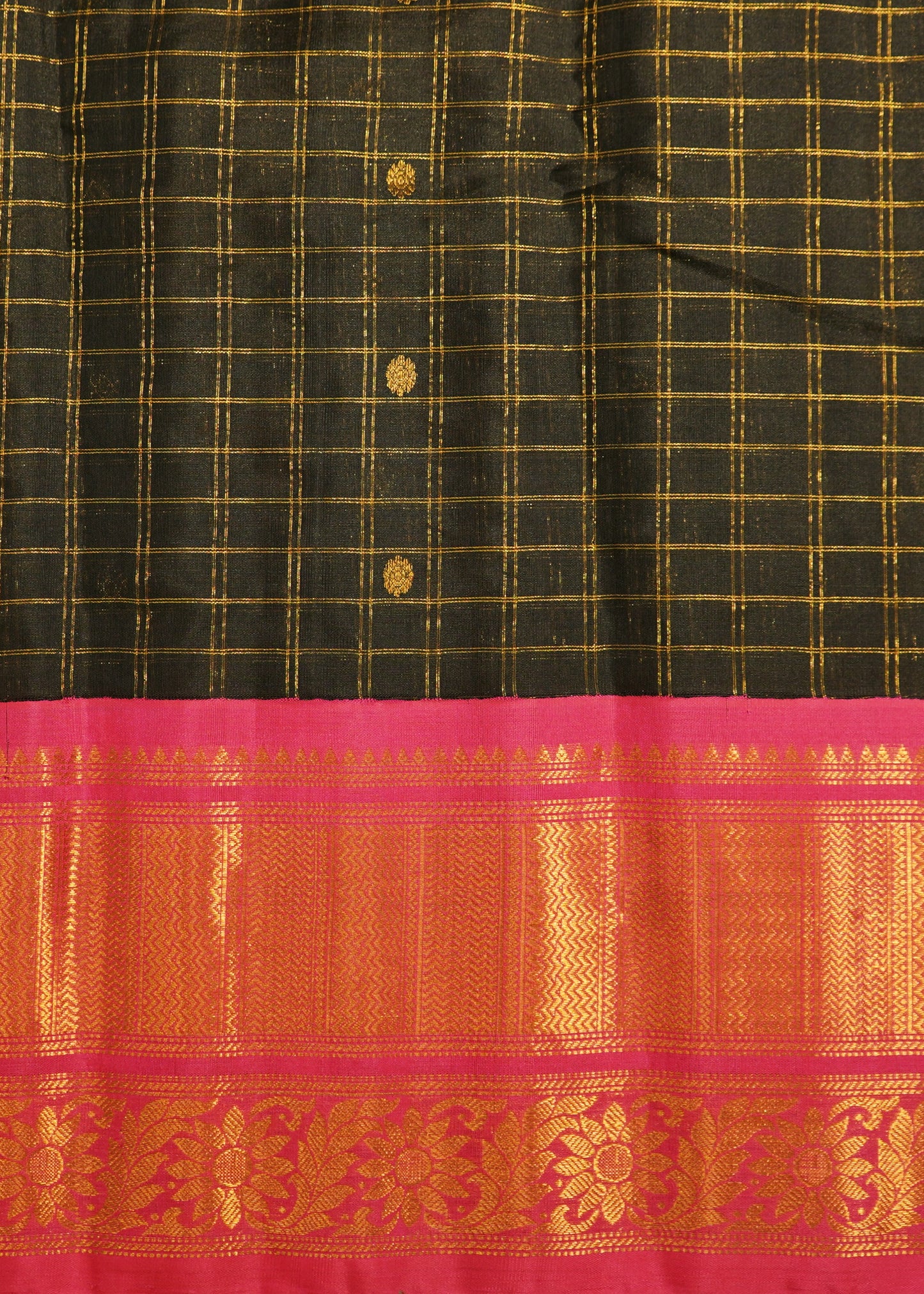 Black Gadwal all over Zari Checks Pure Silk Handloom Saree